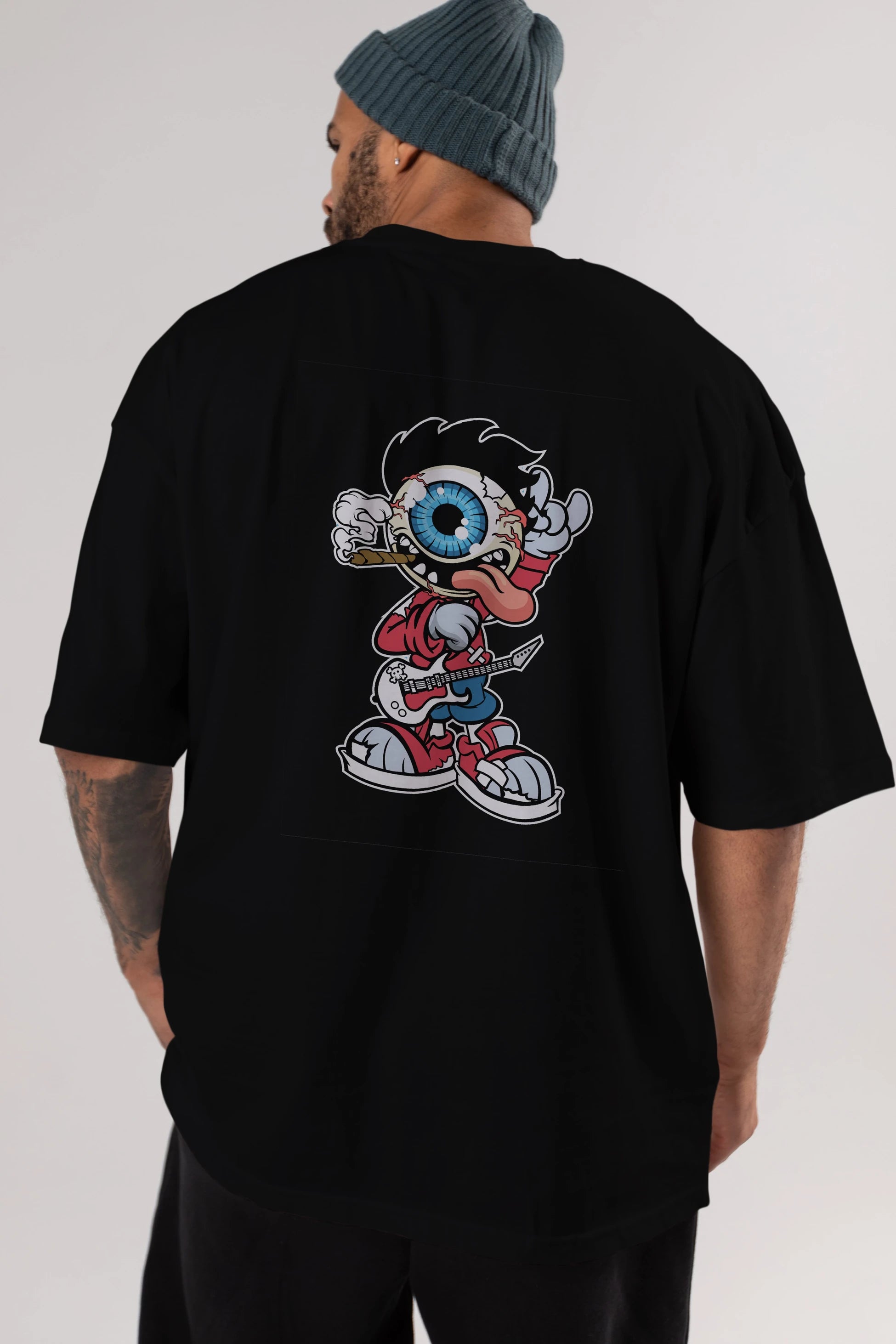 Eyeball Rockstar Arka Baskılı Oversize t-shirt Erkek Kadın Unisex %100 Pamuk tişort