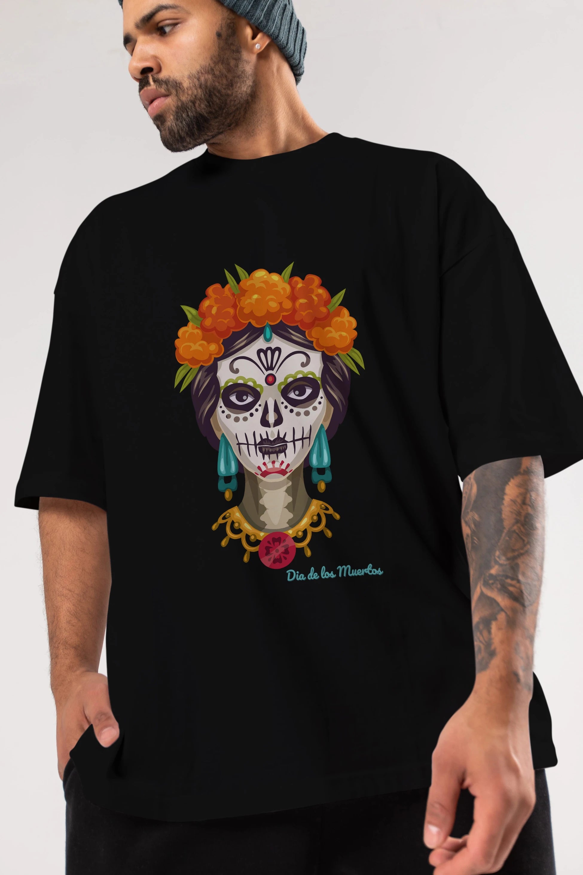 Dia de los Muertos 2 Ön Baskılı Oversize t-shirt Erkek Kadın Unisex