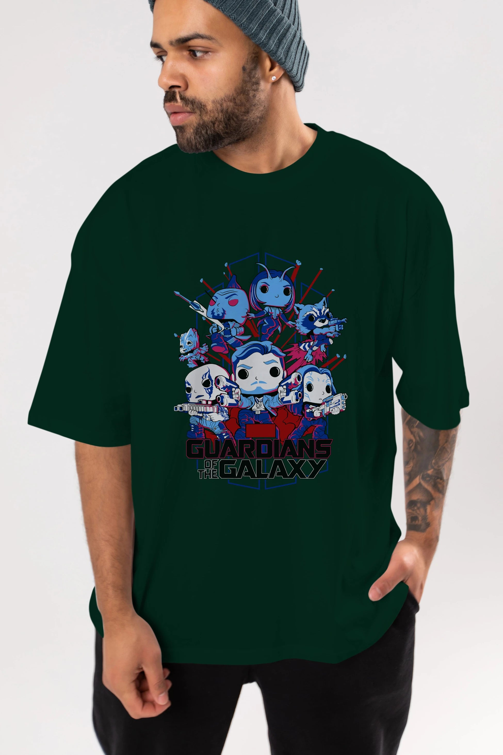Guardians of the Galaxy Ön Baskılı Oversize t-shirt Erkek Kadın Unisex %100 Pamuk Bisiklet Yaka tişort