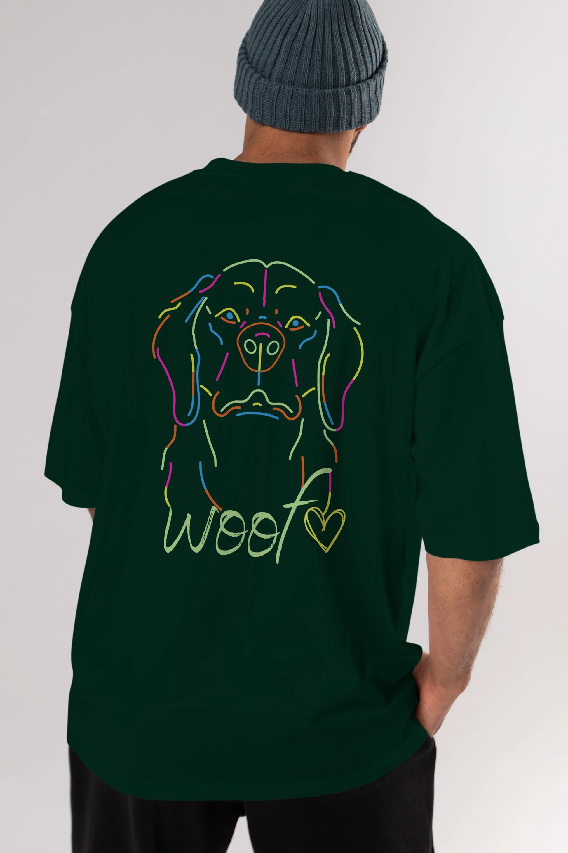 Neon Dog Arka Baskılı Oversize t-shirt Erkek Kadın Unisex