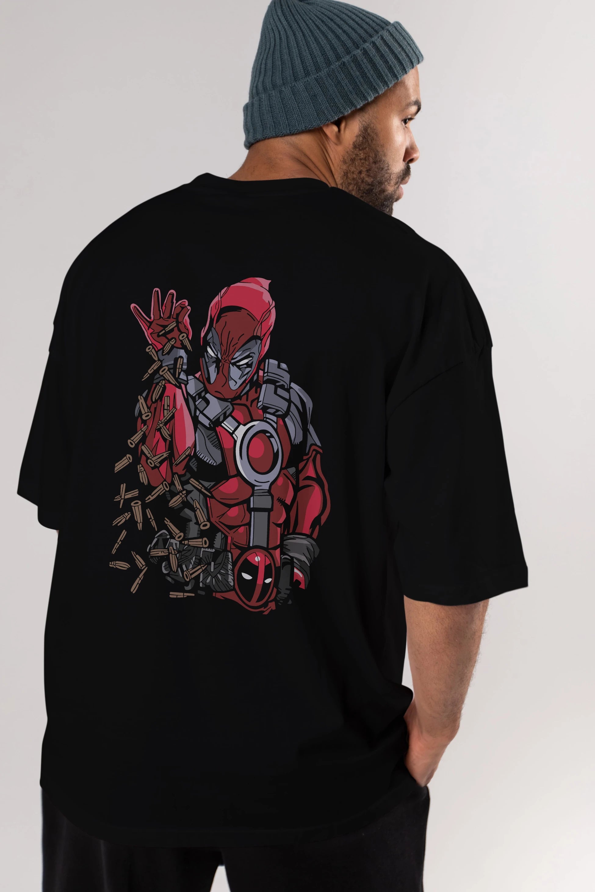 Deadpool (2) Arka Baskılı Oversize t-shirt Erkek Kadın Unisex %100 Pamuk Bisiklet Yaka tişort