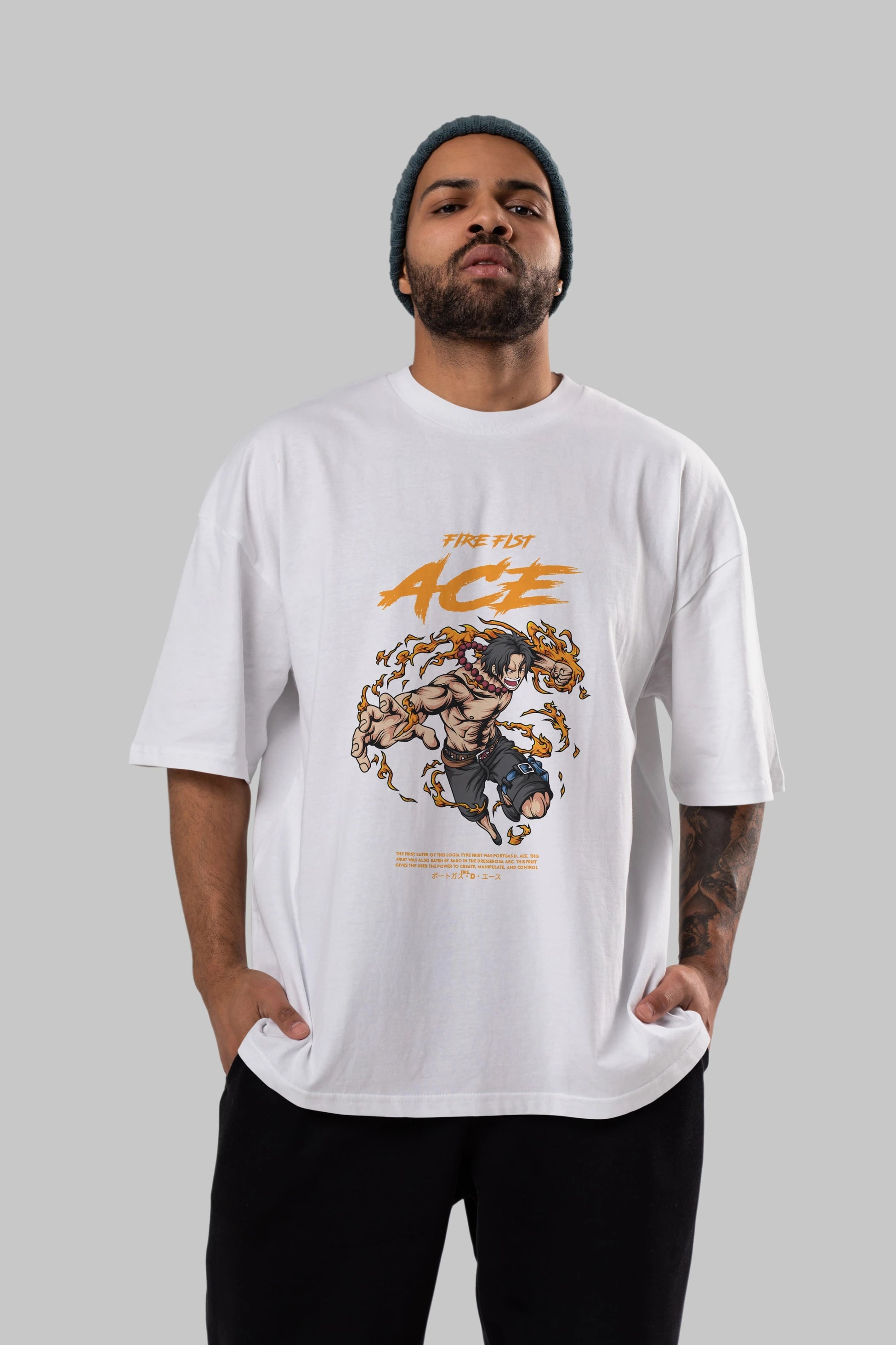 Fire Fist Ace Anime Ön Baskılı Oversize t-shirt %100 pamuk Erkek Kadın Unisex
