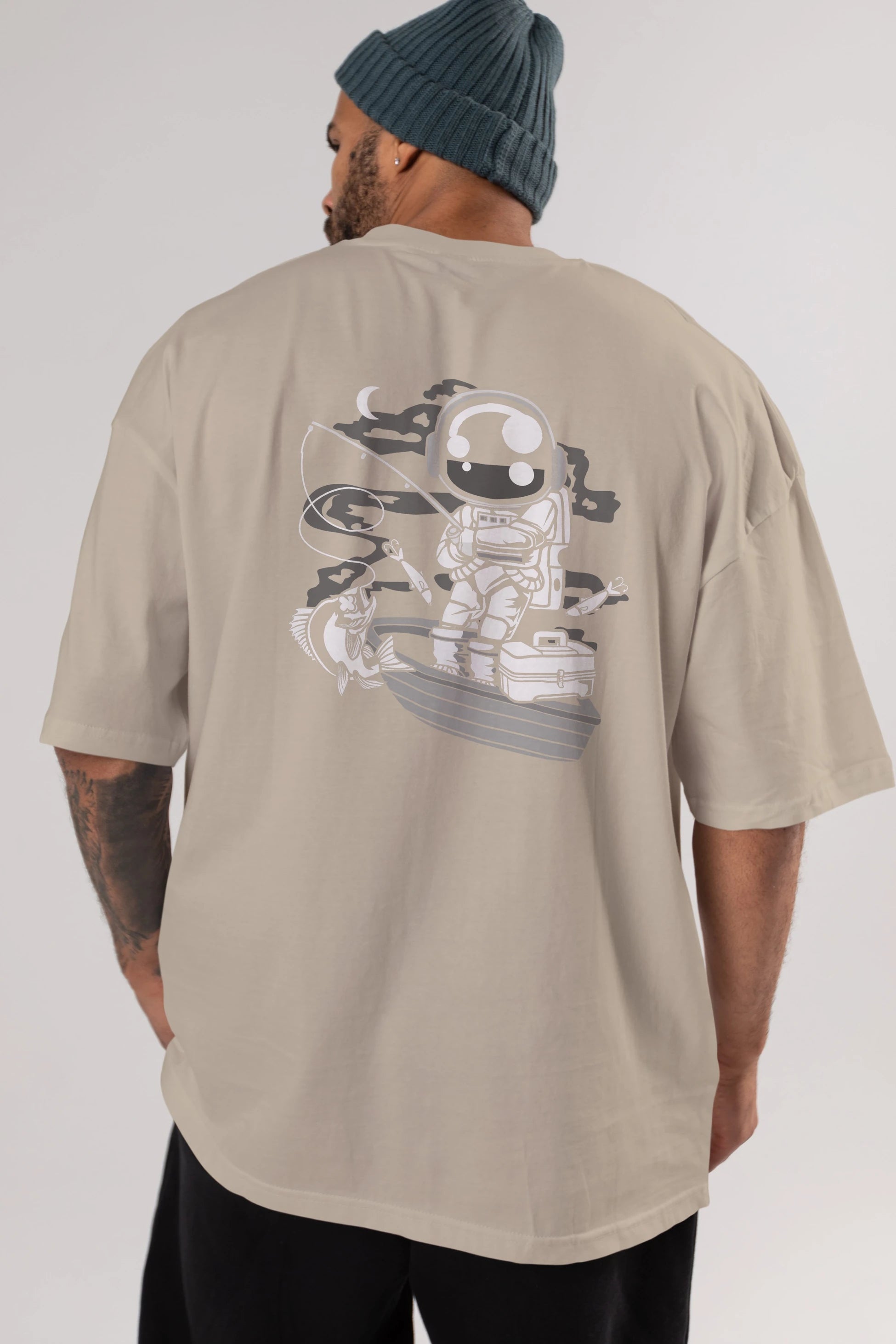 Astronaut Fisherman Arka Baskılı Oversize t-shirt Erkek Kadın Unisex