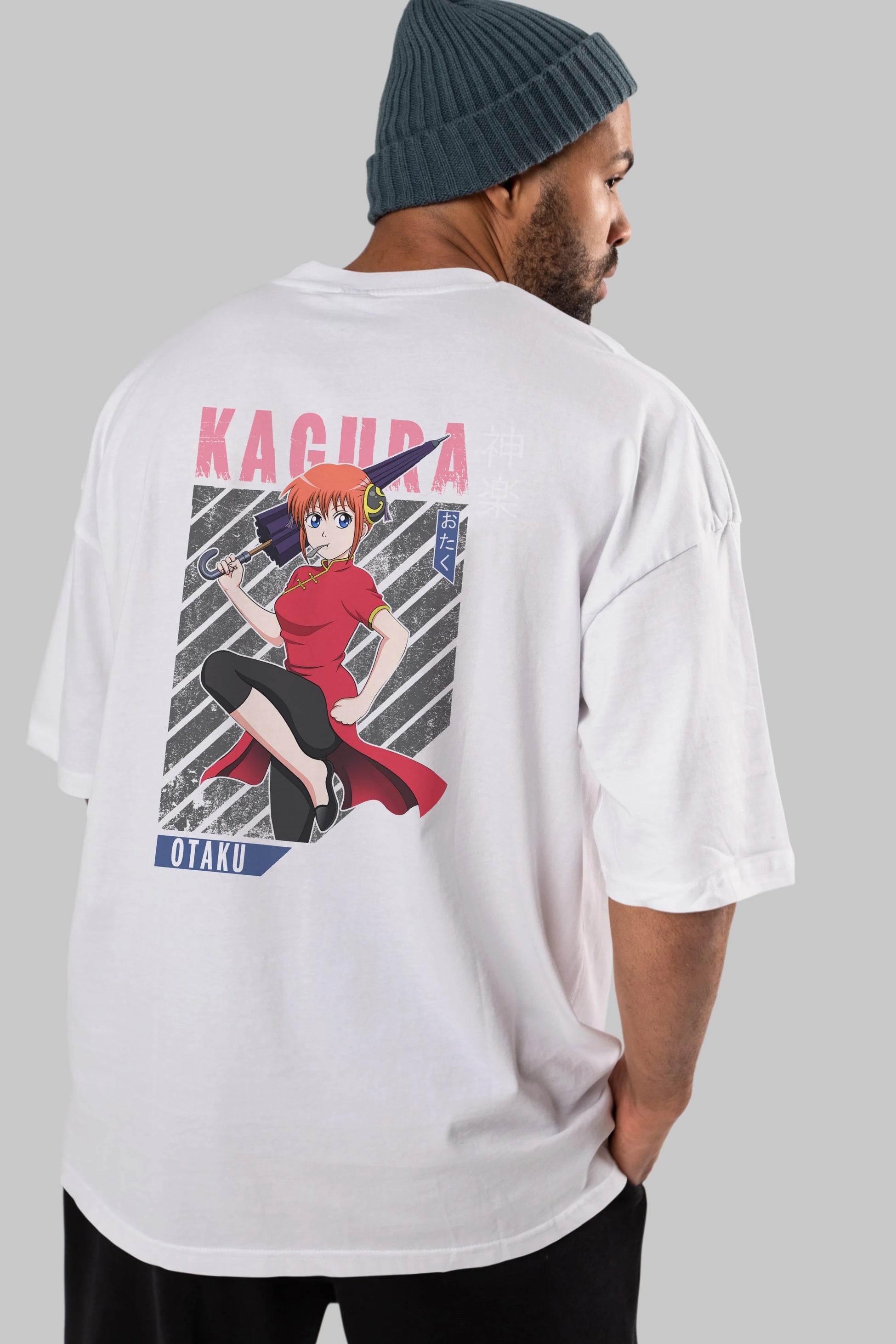 Kagura GINTAMA 1 Anime Arka Baskılı Oversize t-shirt Erkek Kadın Unisex