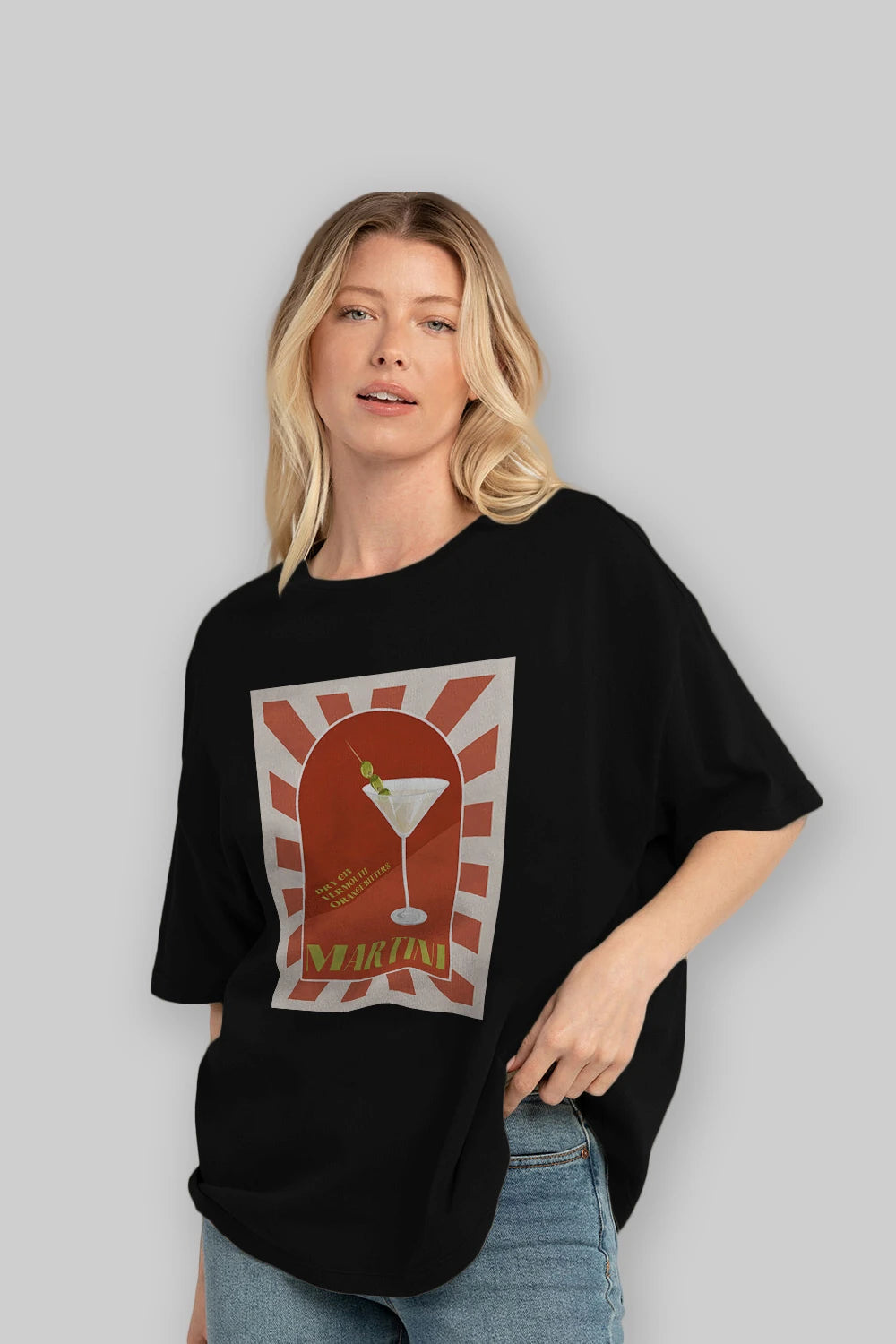 Martini 2 Ön Baskılı Oversize t-shirt Erkek Kadın Unisex %100 Pamuk Bisiklet Yaka tişort