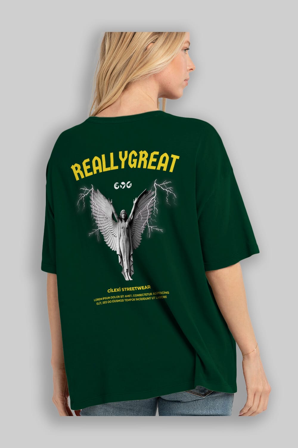 Reallygreat Angel Arka Baskılı Oversize t-shirt Erkek Kadın Unisex