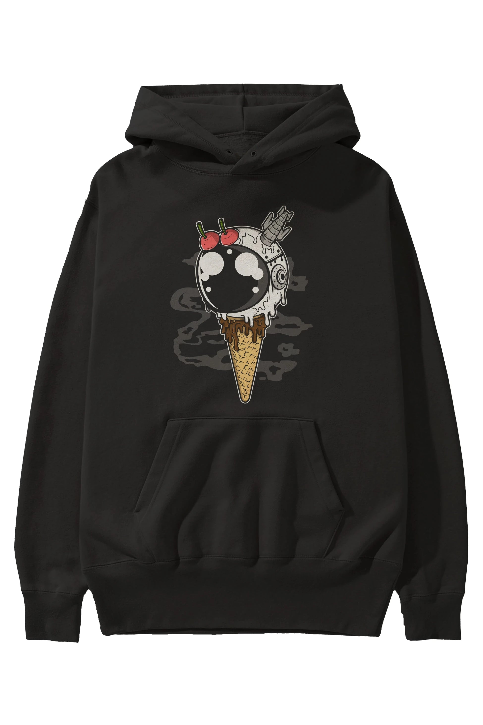 Astronaut Ice Cream Ön Baskılı Hoodie Oversize Kapüşonlu Sweatshirt Erkek Kadın Unisex