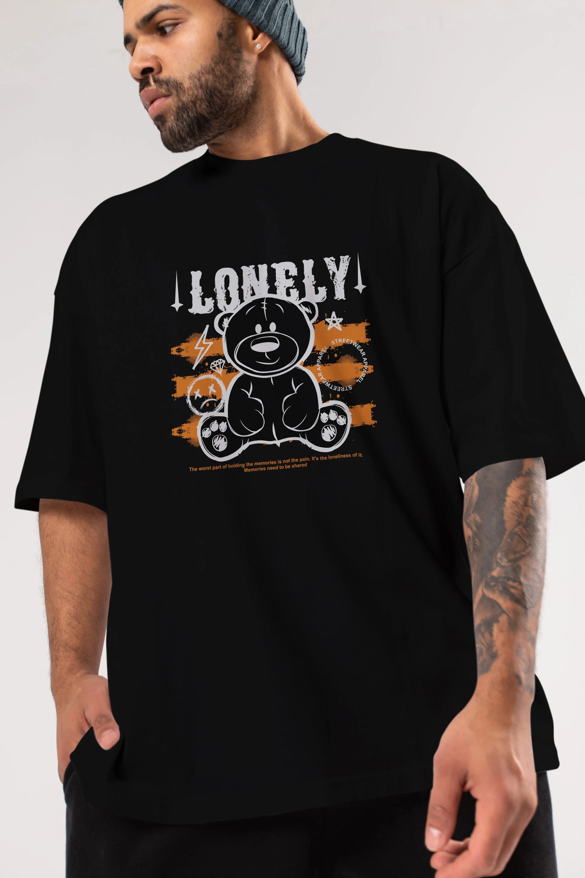 Teddy Bear Lonely Ön Baskılı Oversize t-shirt Erkek Kadın Unisex