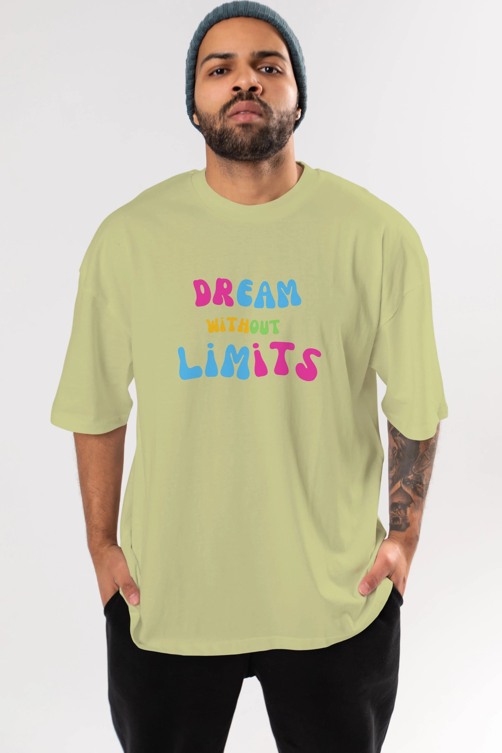 Dream Without Limits Yazılı Ön Baskılı Oversize t-shirt Erkek Kadın Unisex