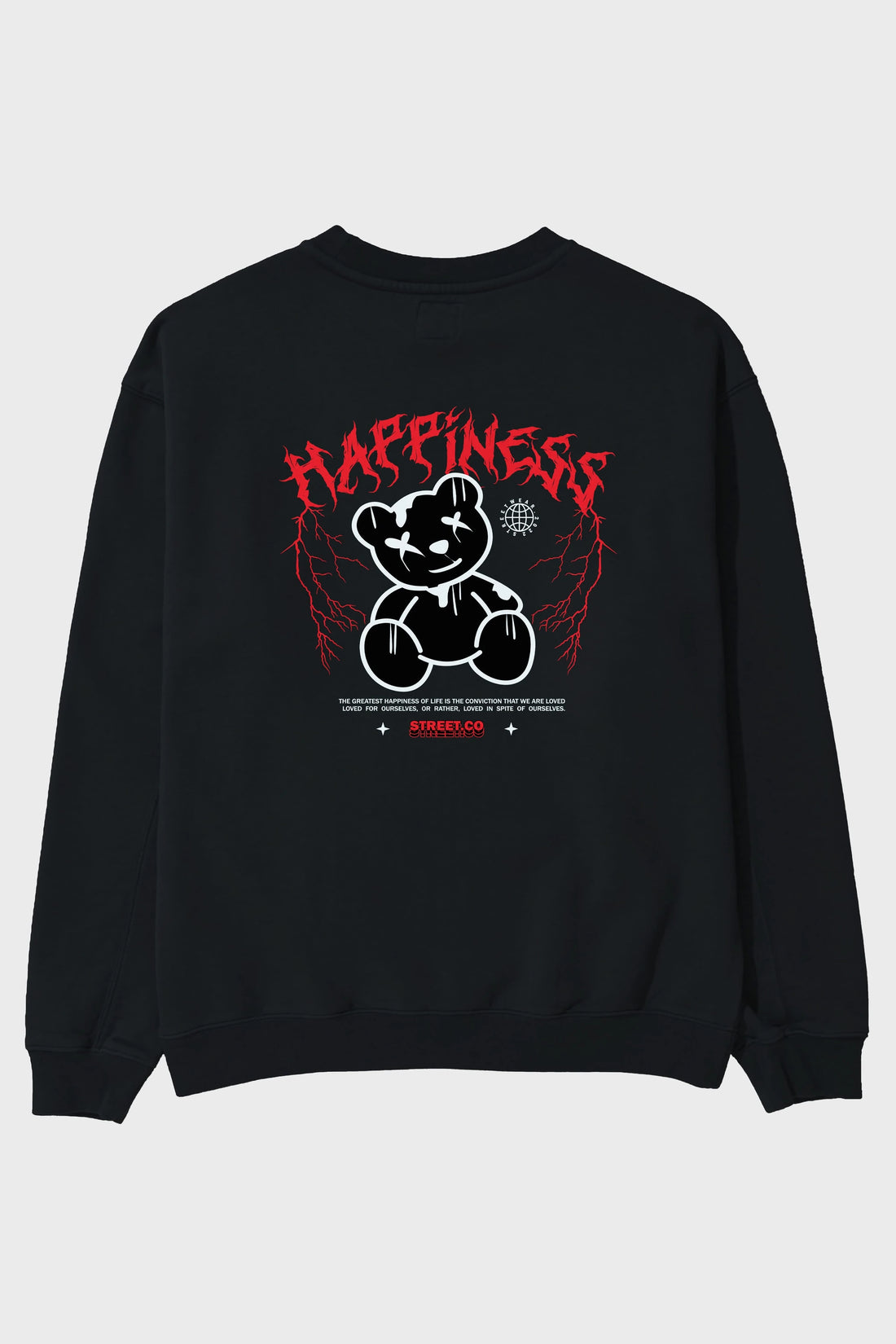 Happiness Bear Arka Baskılı Oversize Sweatshirt Erkek Kadın Unisex