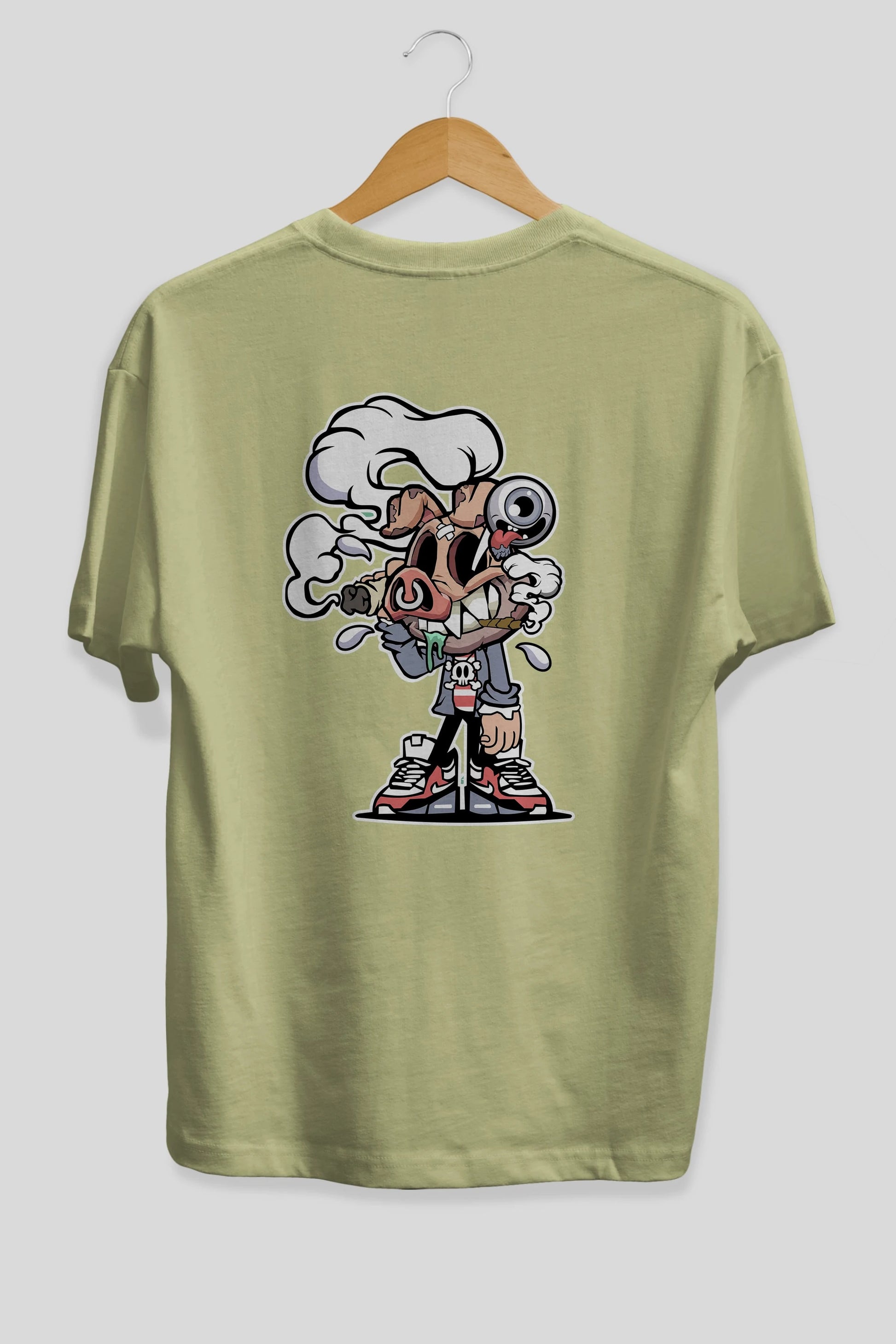 Pig Smoker Arka Baskılı Oversize t-shirt Erkek Kadın Unisex %100 Pamuk tişort