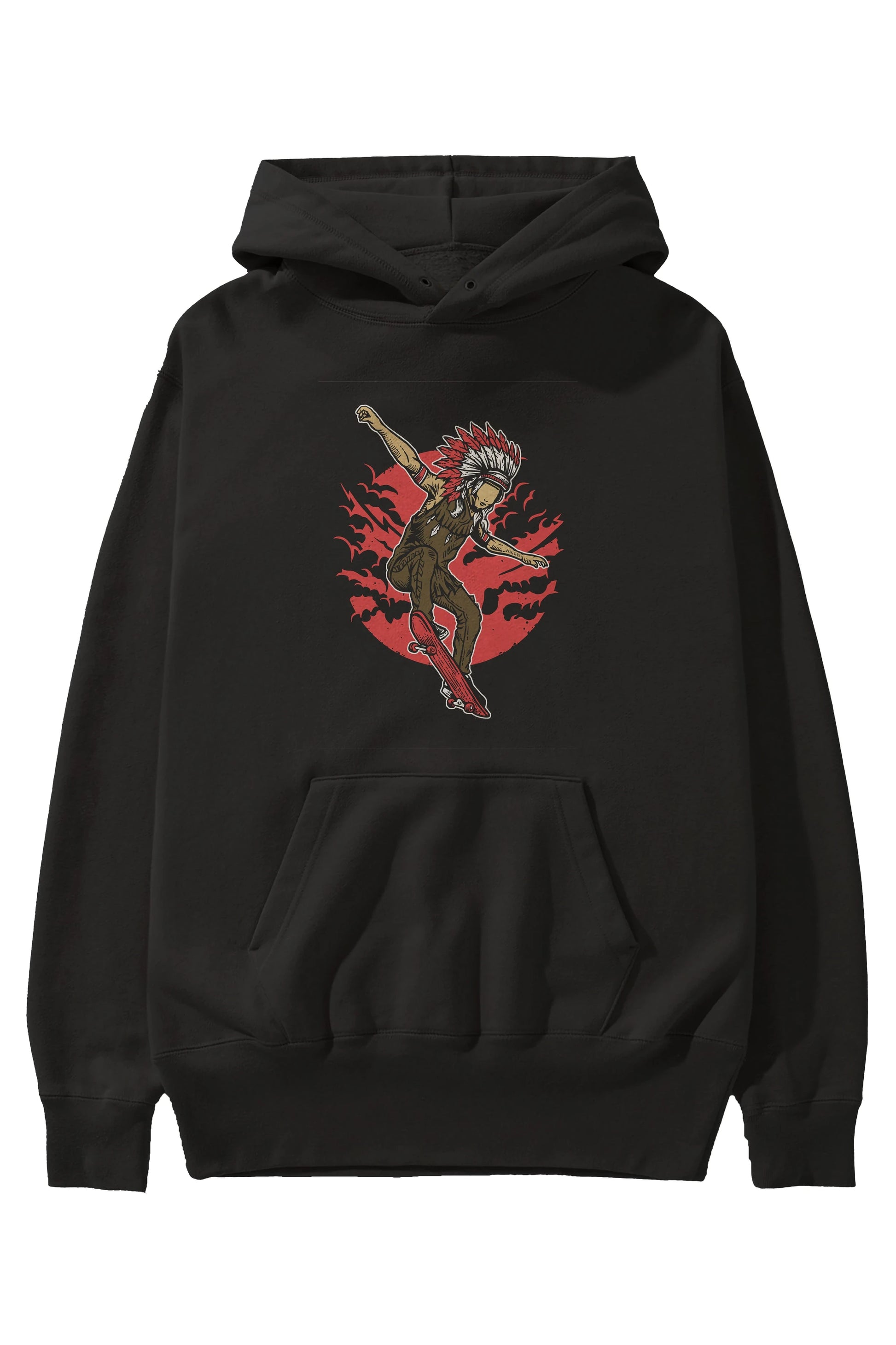 Indian Chief Skateboard Ön Baskılı Hoodie Oversize Kapüşonlu Sweatshirt Erkek Kadın Unisex
