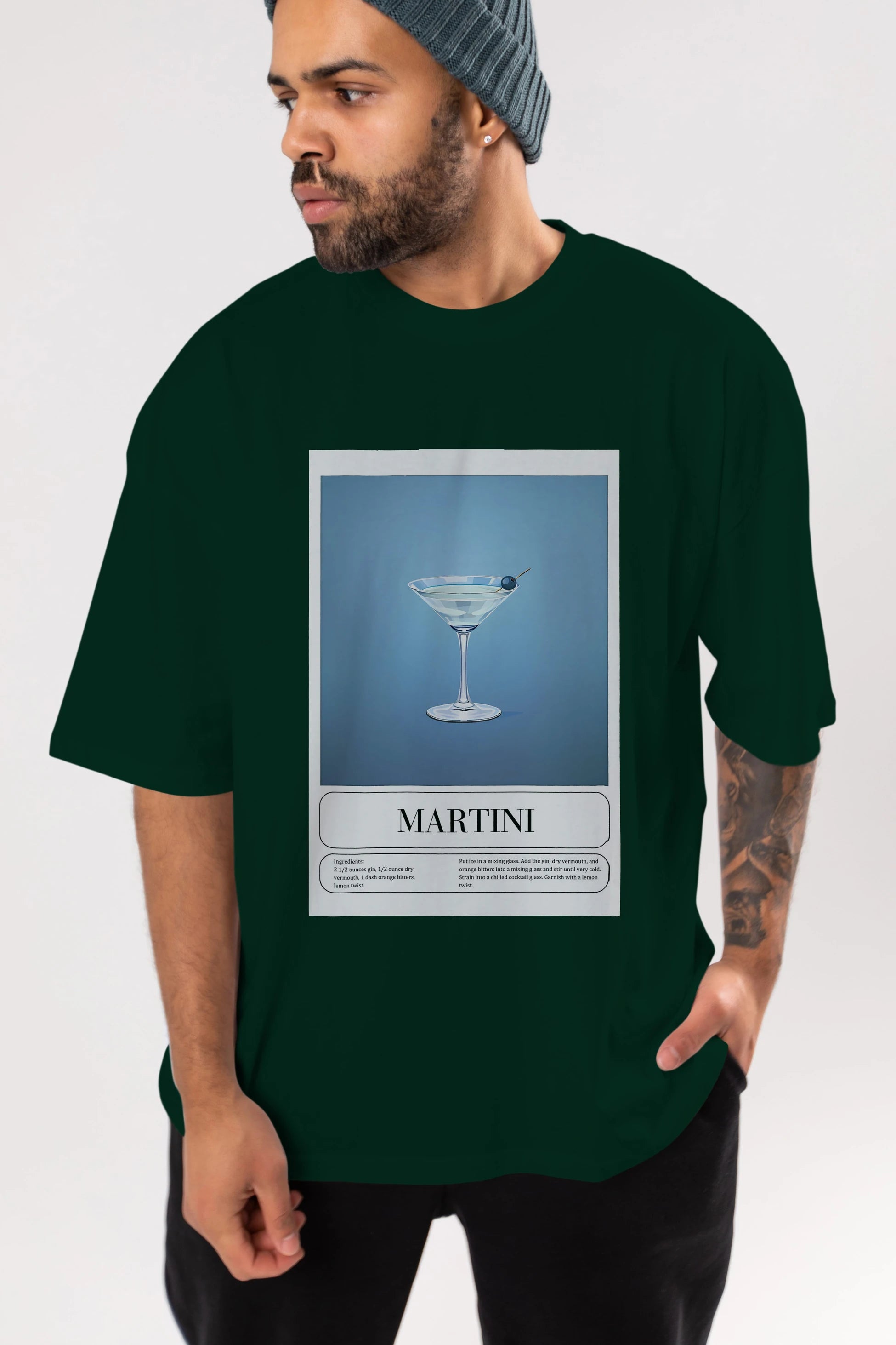 Martini Ön Baskılı Oversize t-shirt Erkek Kadın Unisex %100 Pamuk Bisiklet Yaka tişort