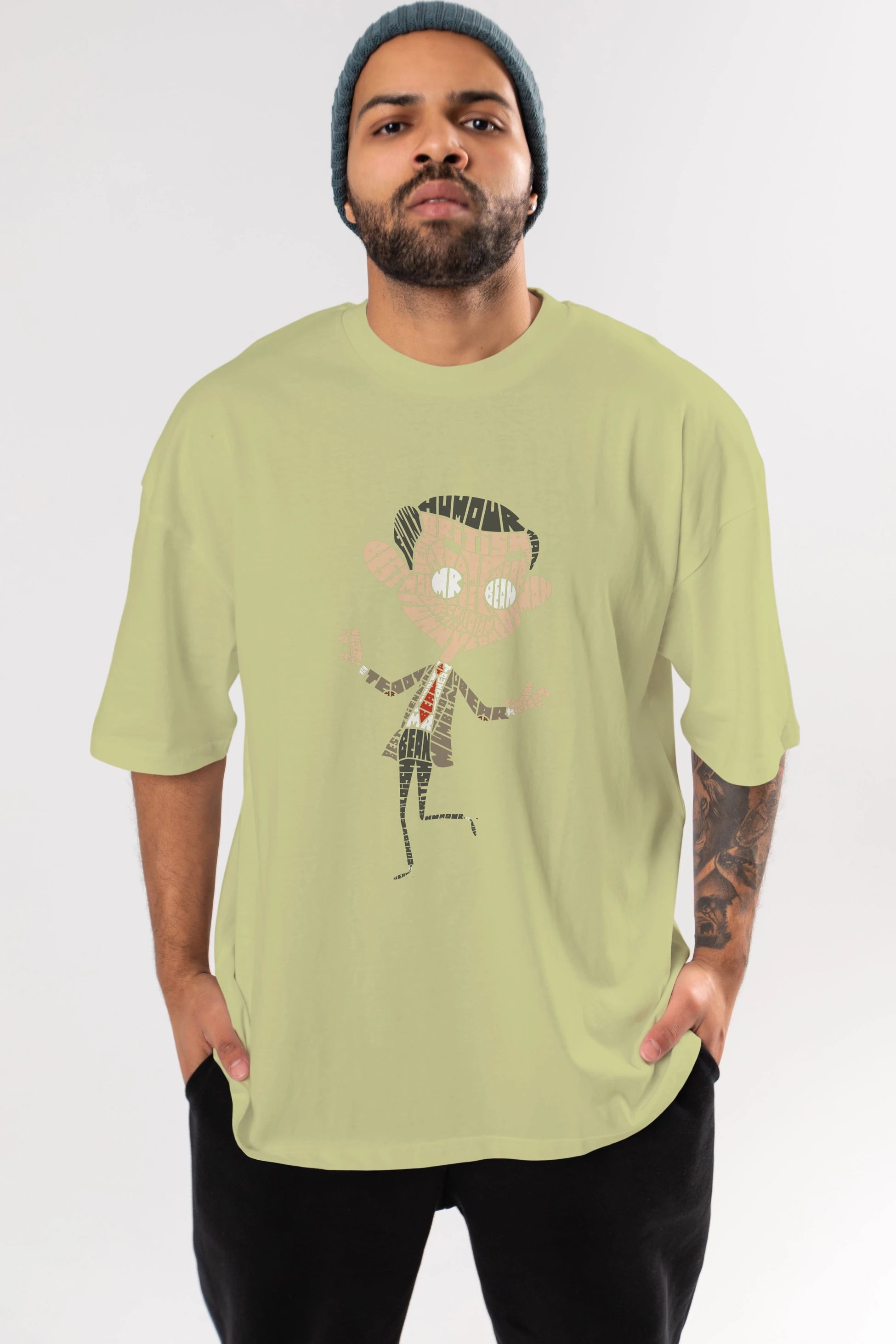 Mr Bean Ön Baskılı Oversize t-shirt %100 pamuk Erkek Kadın Unisex