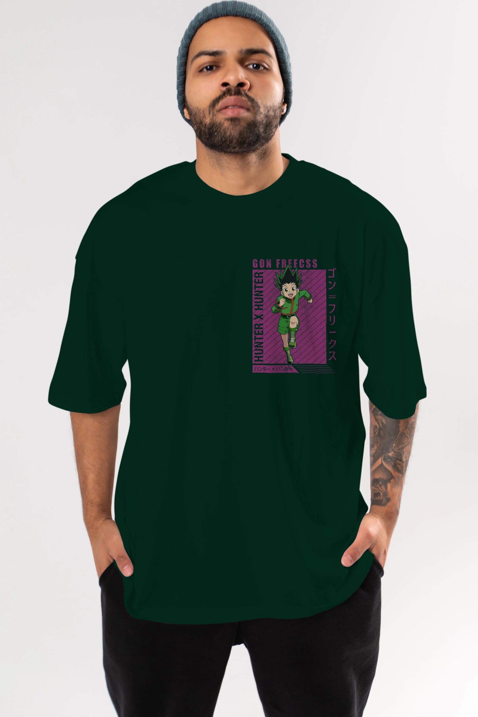 Gon Freecss HUNTER X HUNTER 3 Ön Sol Baskılı Oversize t-shirt Erkek Kadın Unisex %100 Pamuk Bisiklet Yaka tişort