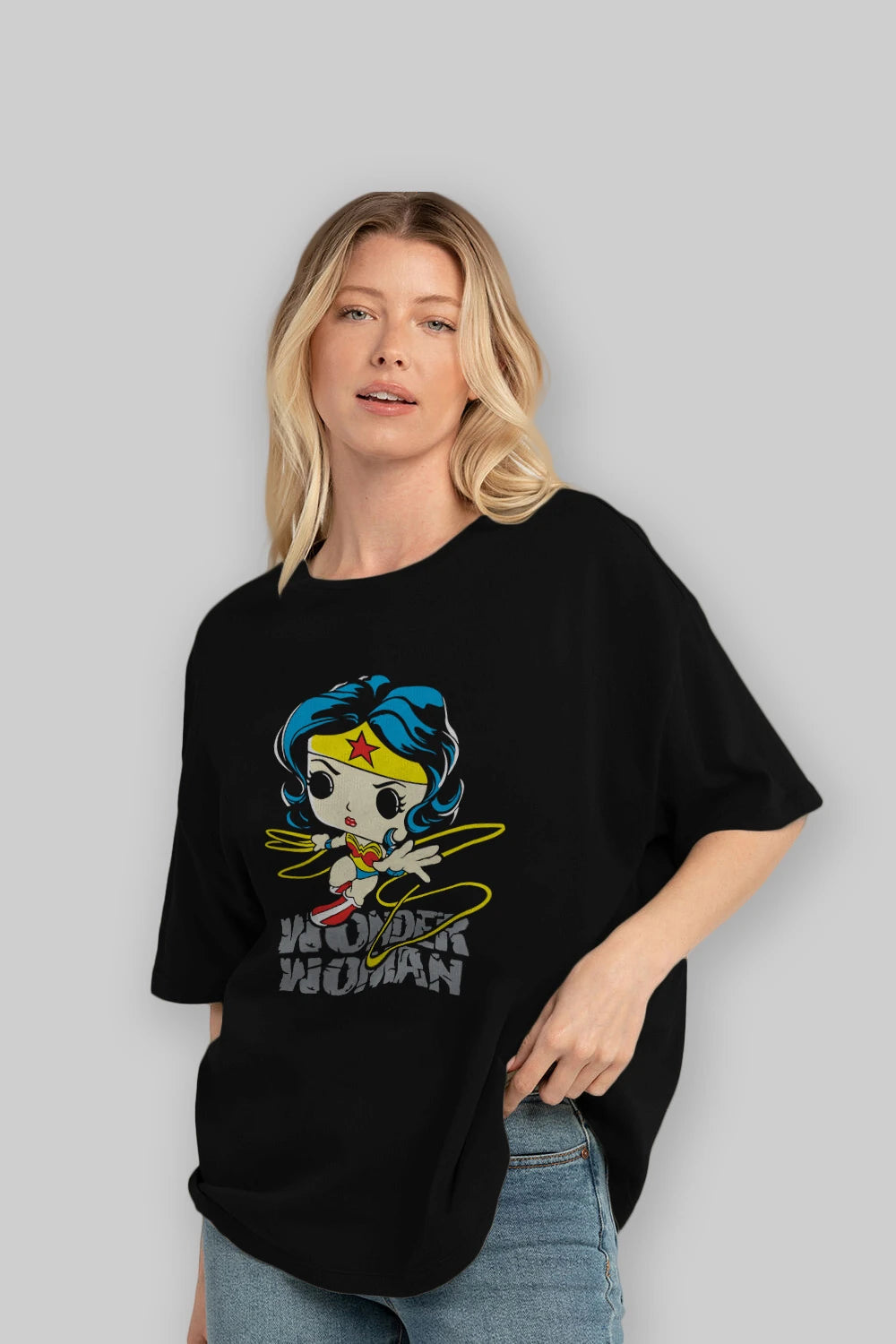 Wonder Woman Ön Baskılı Oversize t-shirt Erkek Kadın Unisex %100 Pamuk Bisiklet Yaka tişort