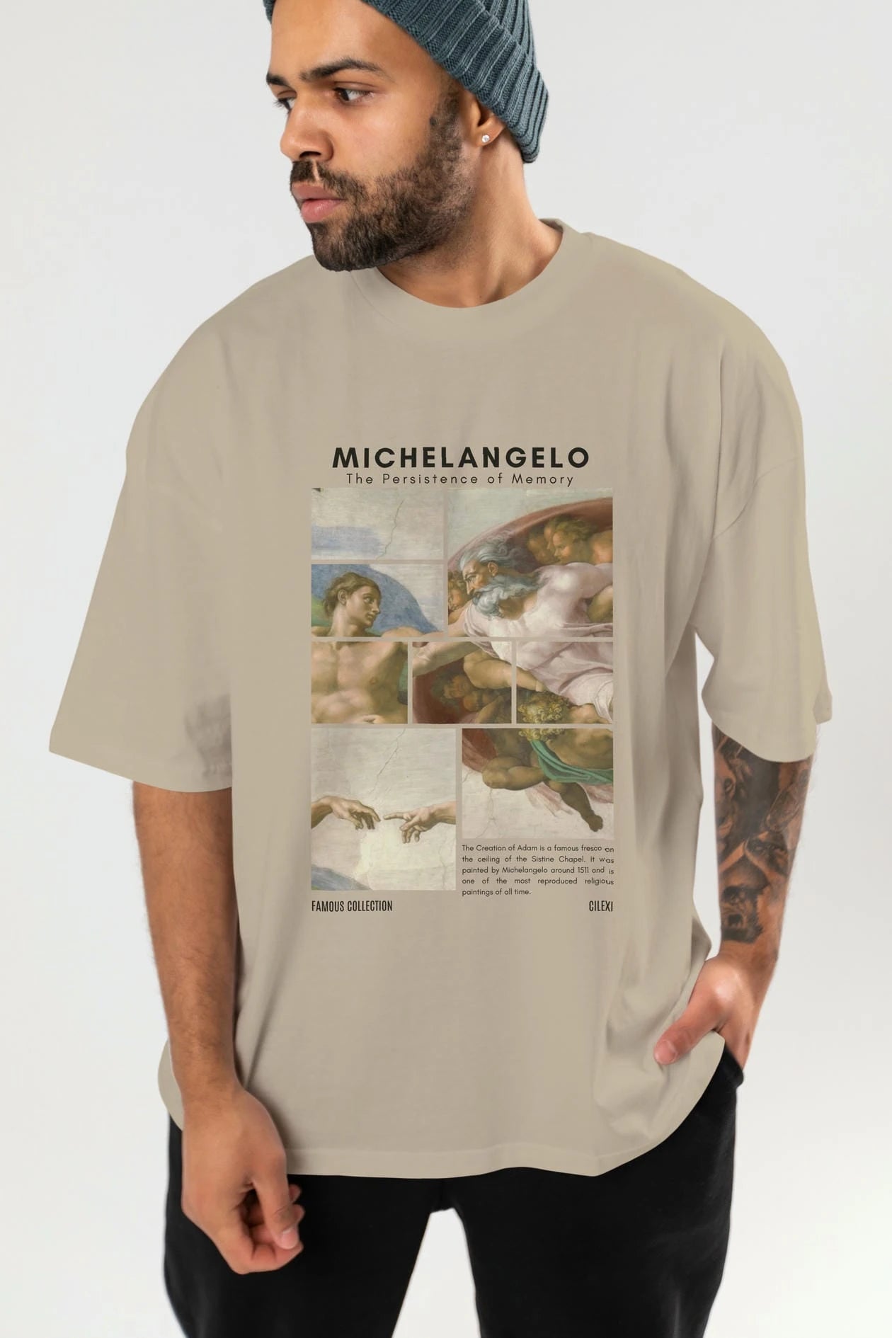 Michelangelo ön Baskılı Oversize t-shirt Erkek Kadın Bisiklet Yaka Pamuk tişort
