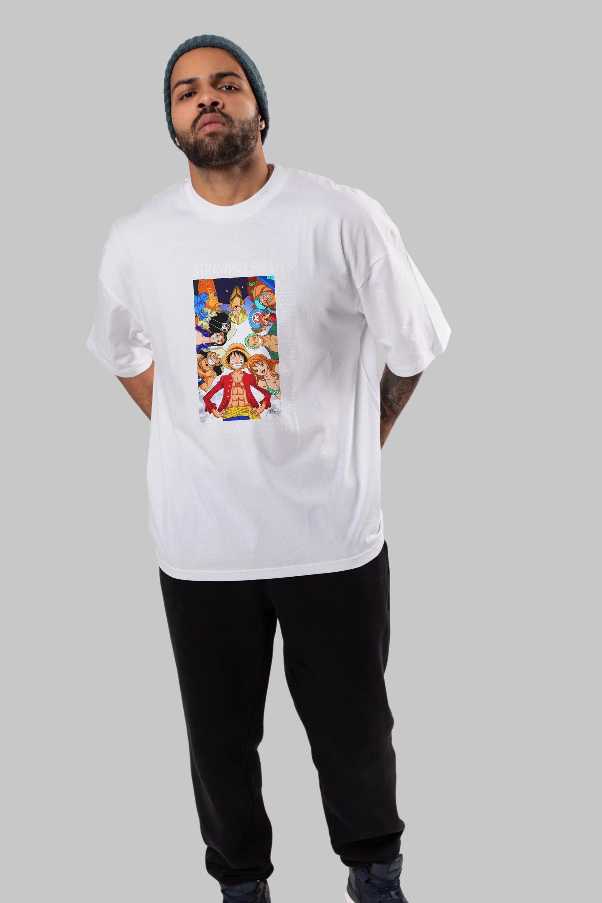 Luffy Strahwat Anime Ön Baskılı Oversize t-shirt Erkek Kadın Unisex