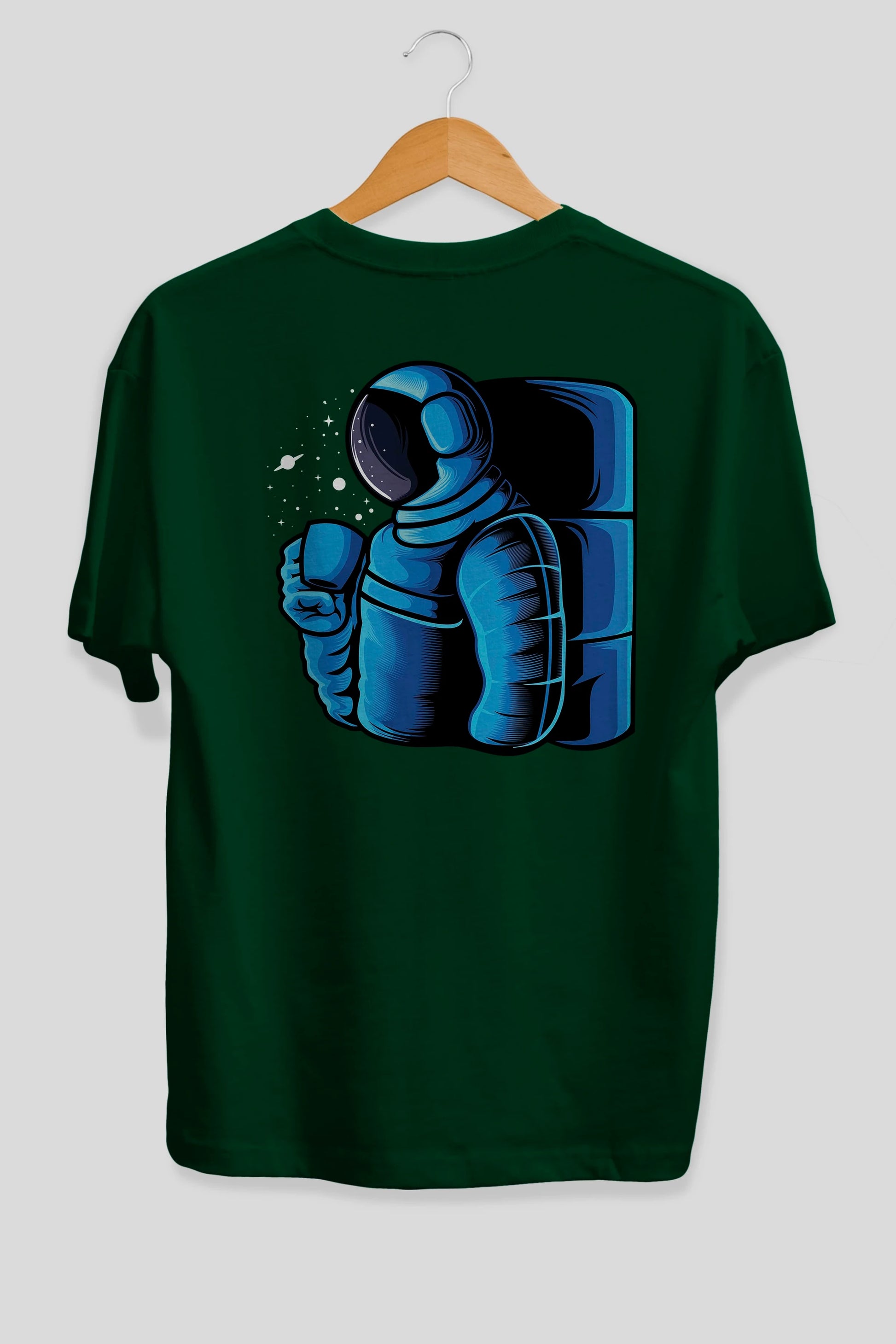 Drinking coffee in space Arka Baskılı Oversize t-shirt Erkek Kadın Unisex