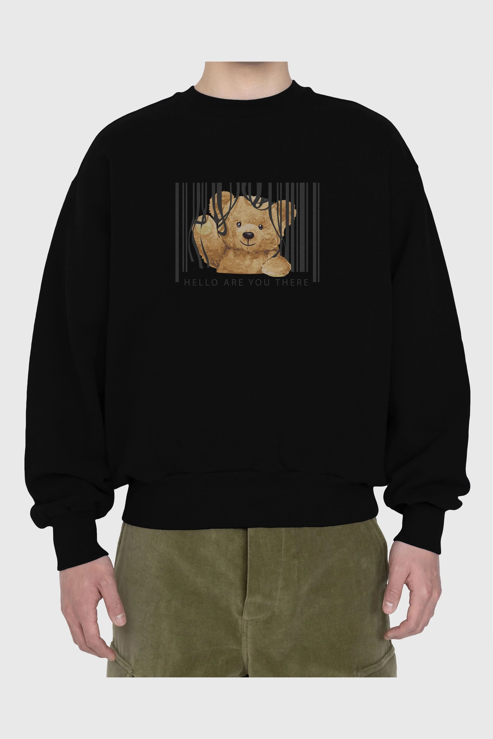 Teddy Bear Hello Ön Baskılı Oversize Sweatshirt Erkek Kadın Unisex