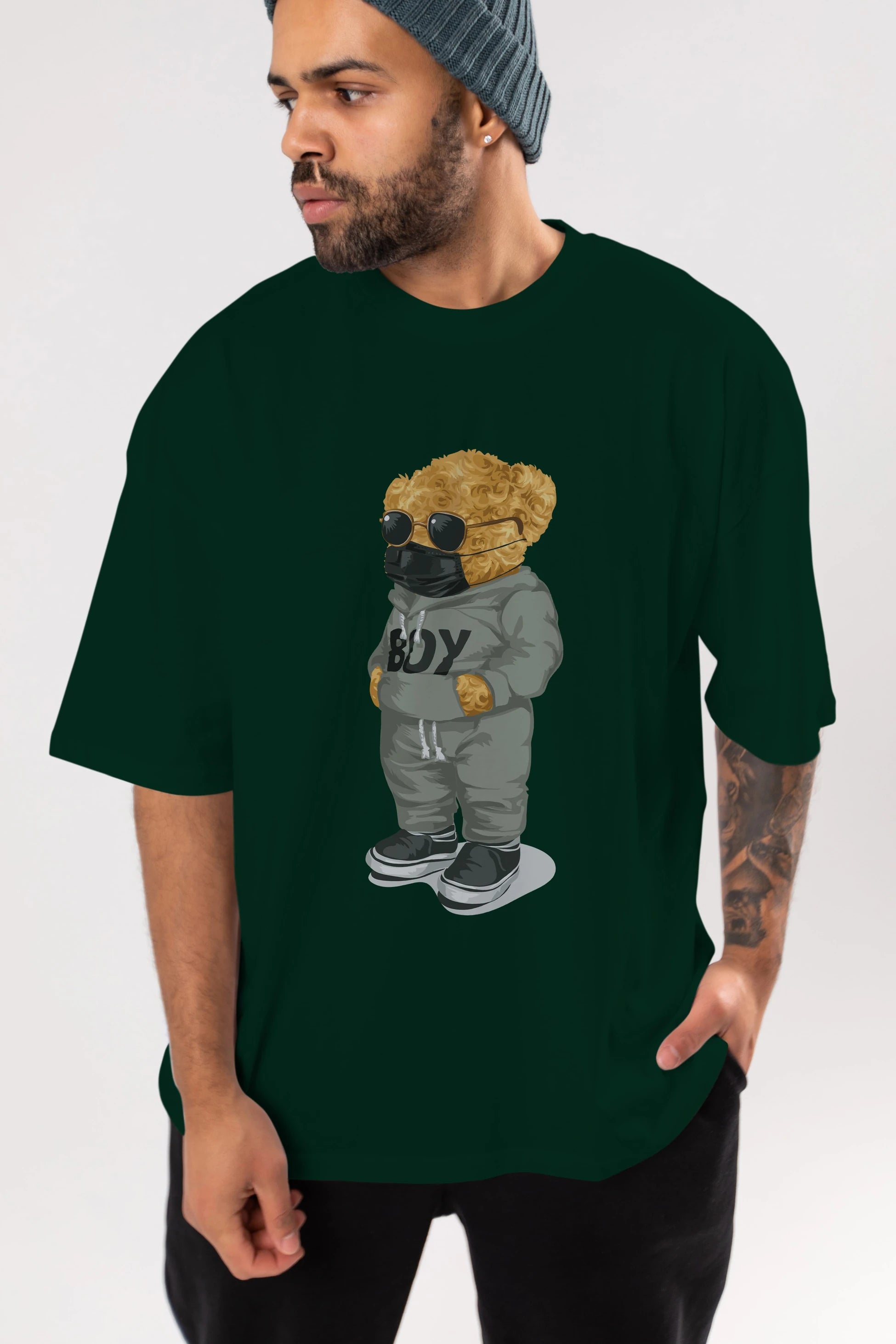 Teddy Bear Boy Ön Baskılı Oversize t-shirt Erkek Kadın Unisex %100 Pamuk