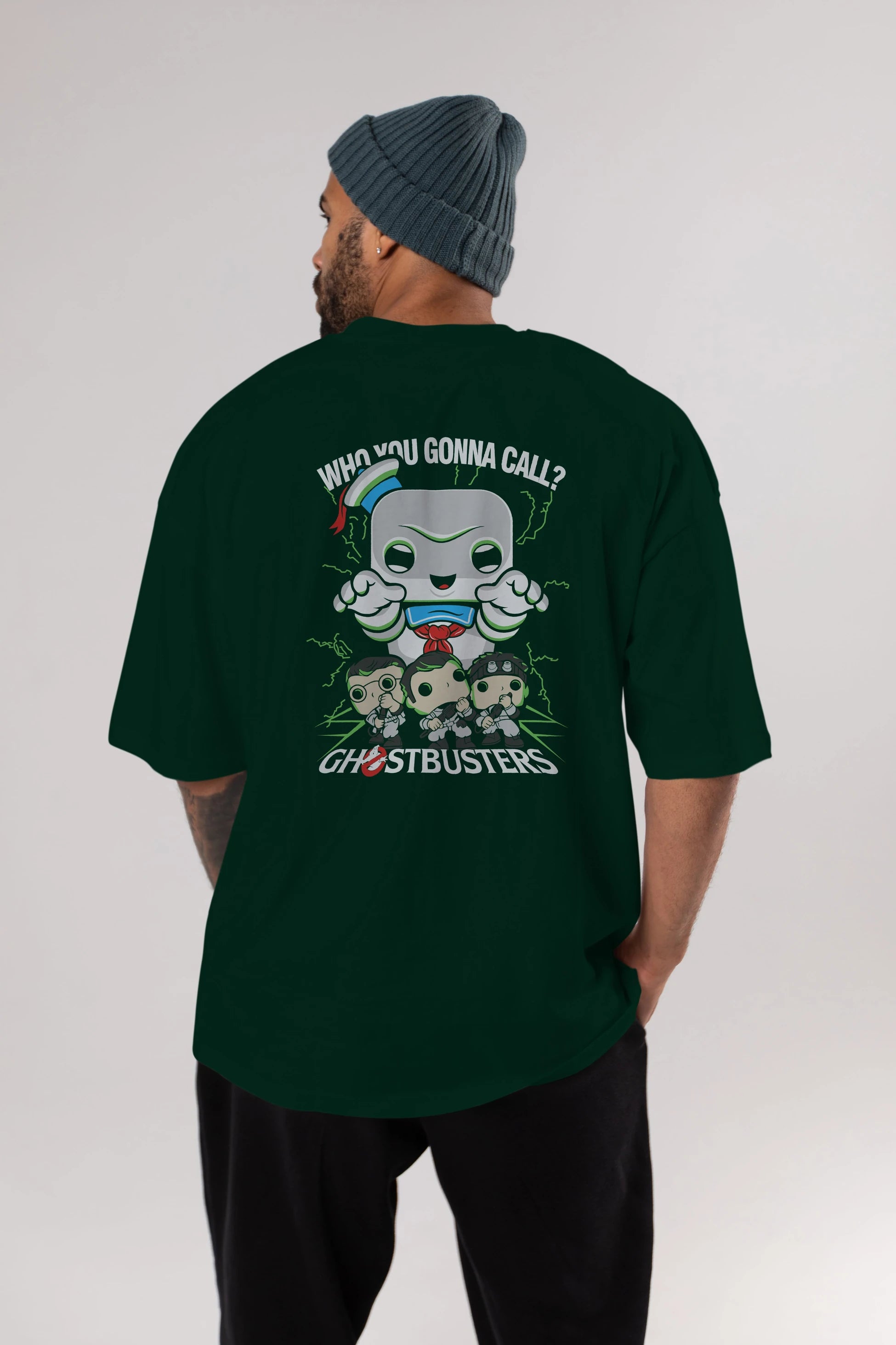 Ghostbusters Arka Baskılı Oversize t-shirt Erkek Kadın Unisex %100 Pamuk Bisiklet Yaka tişort