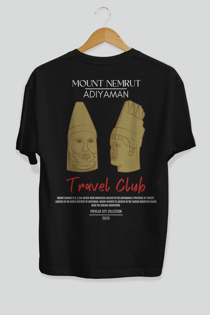 Mount Nemrut Adiyaman Arka Baskılı Oversize t-shirt Erkek Kadın Pamuk Bisiklet Yaka tişort
