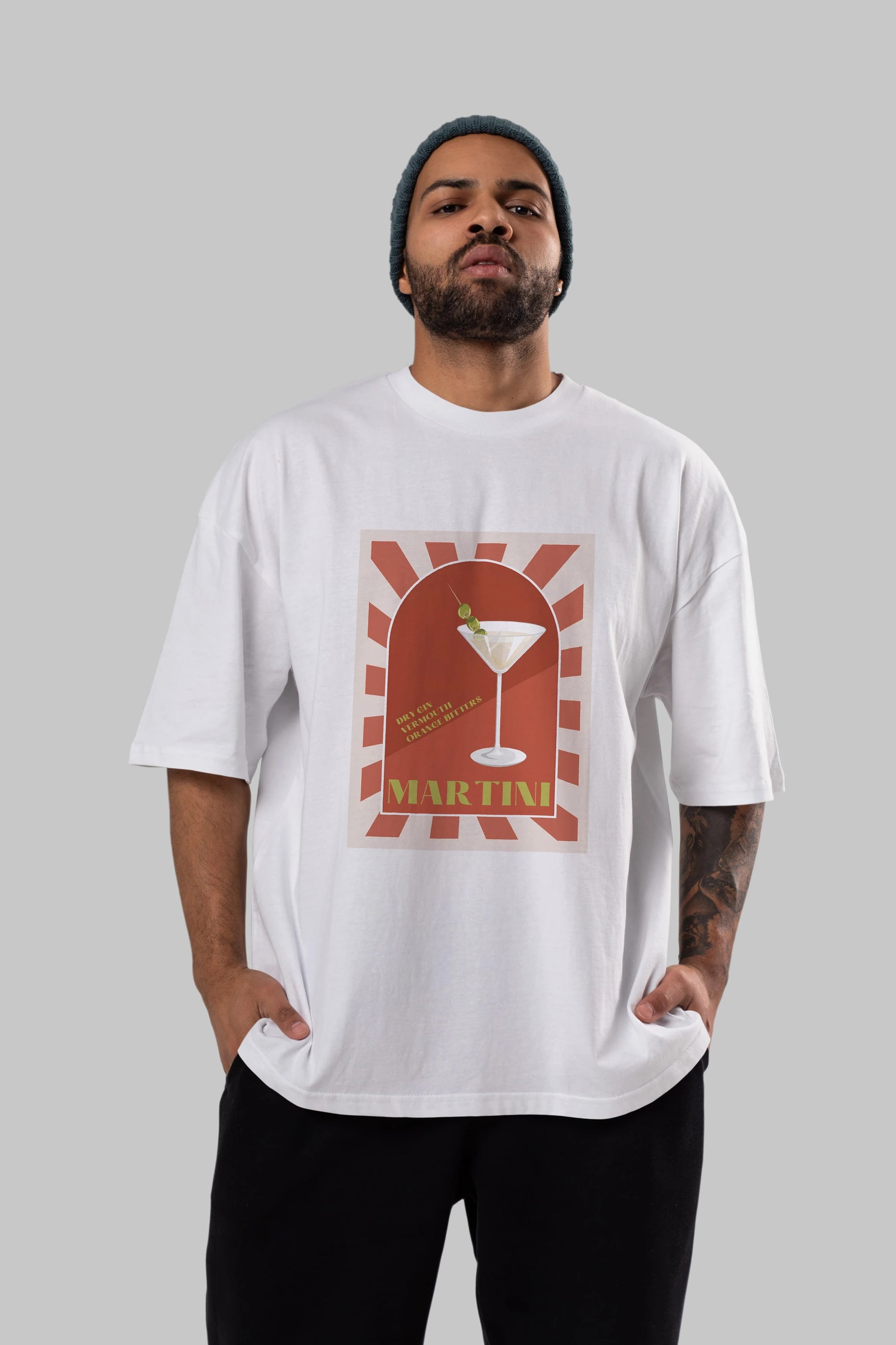 Martini 2 Ön Baskılı Oversize t-shirt Erkek Kadın Unisex %100 Pamuk Bisiklet Yaka tişort