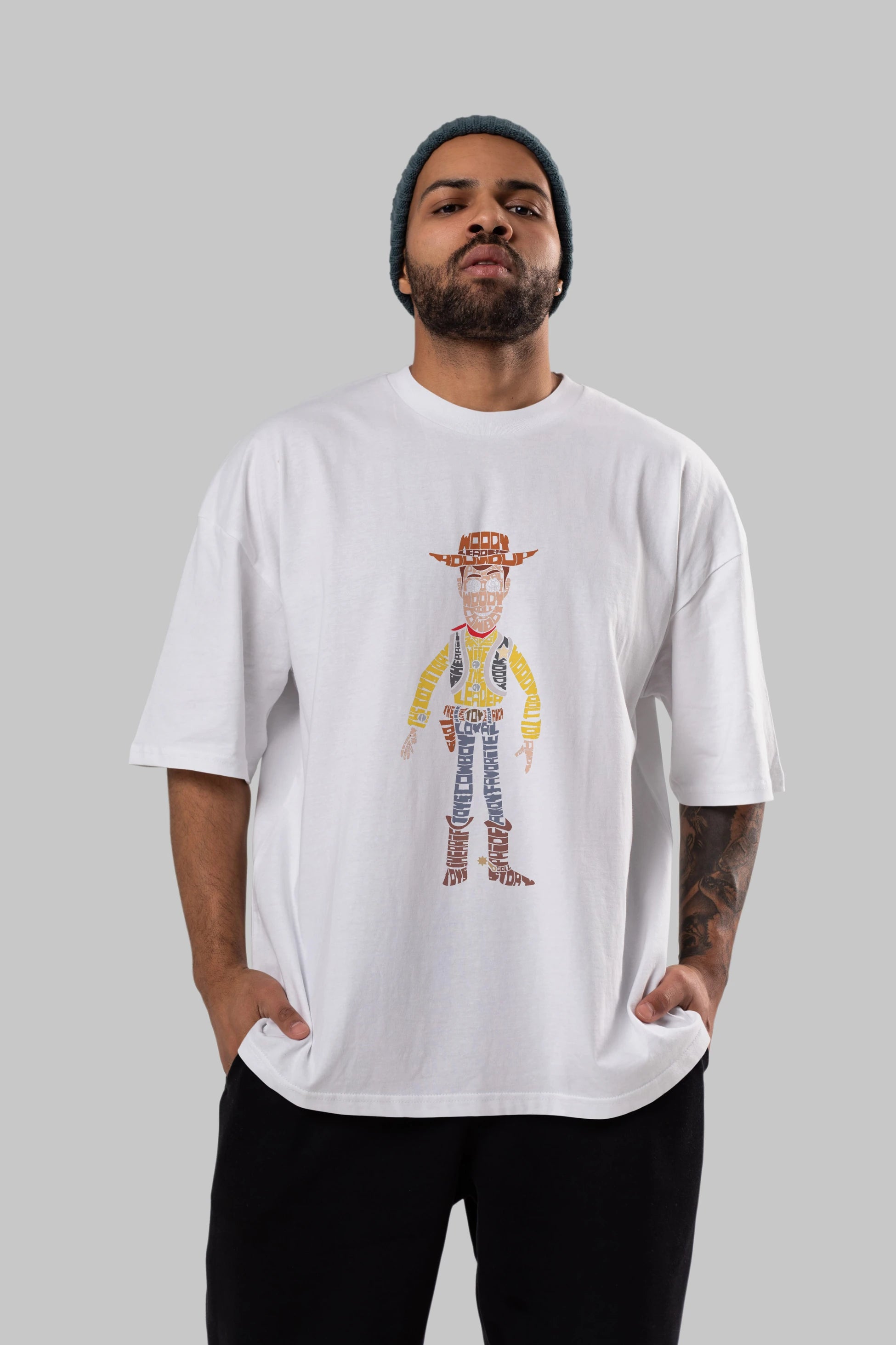 Woody Ön Baskılı Oversize t-shirt %100 pamuk Erkek Kadın Unisex