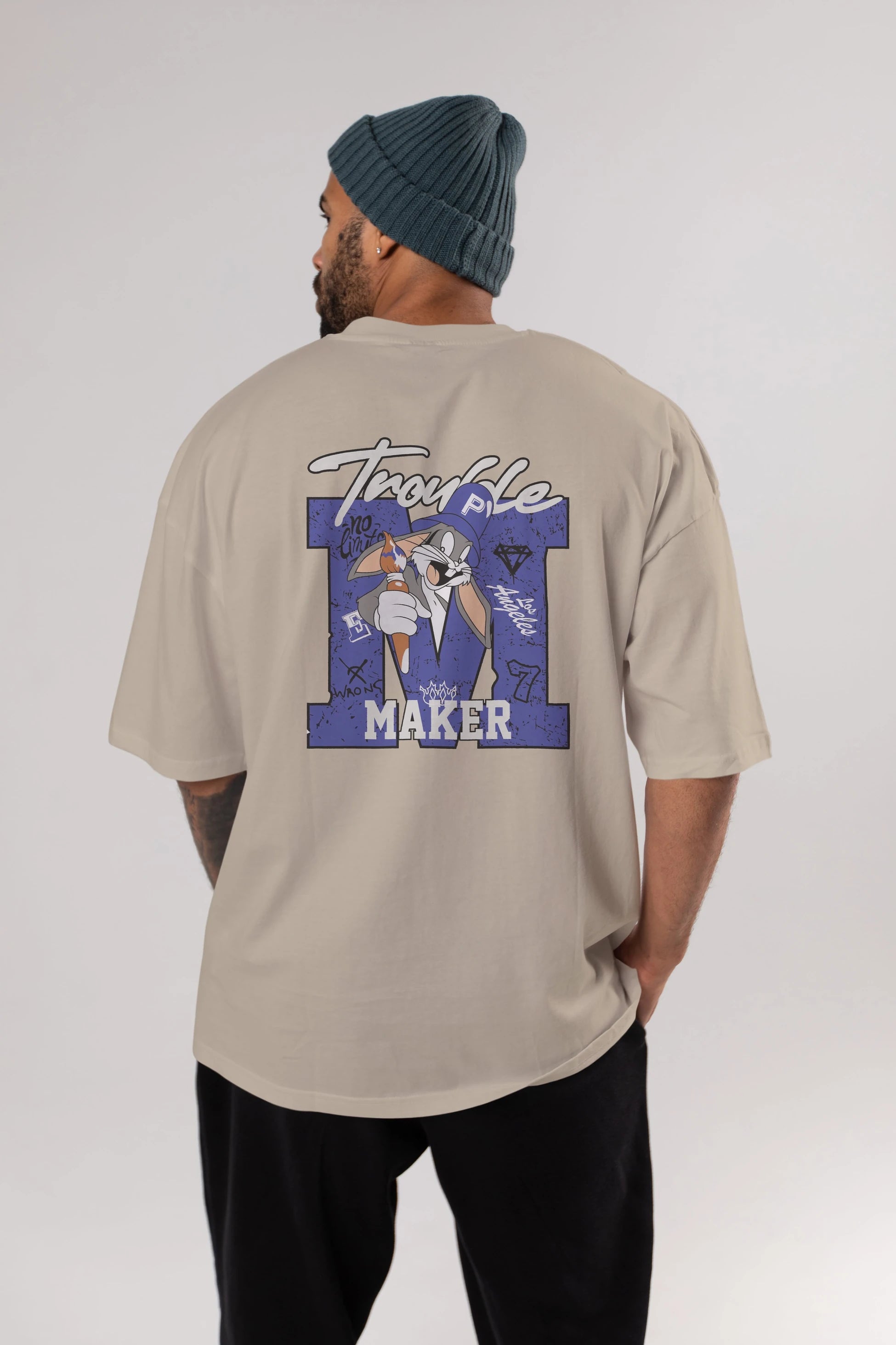 Bugs Bunny Arka Baskılı Oversize t-shirt Erkek Kadın Unisex %100 Pamuk Bisiklet Yaka tişort