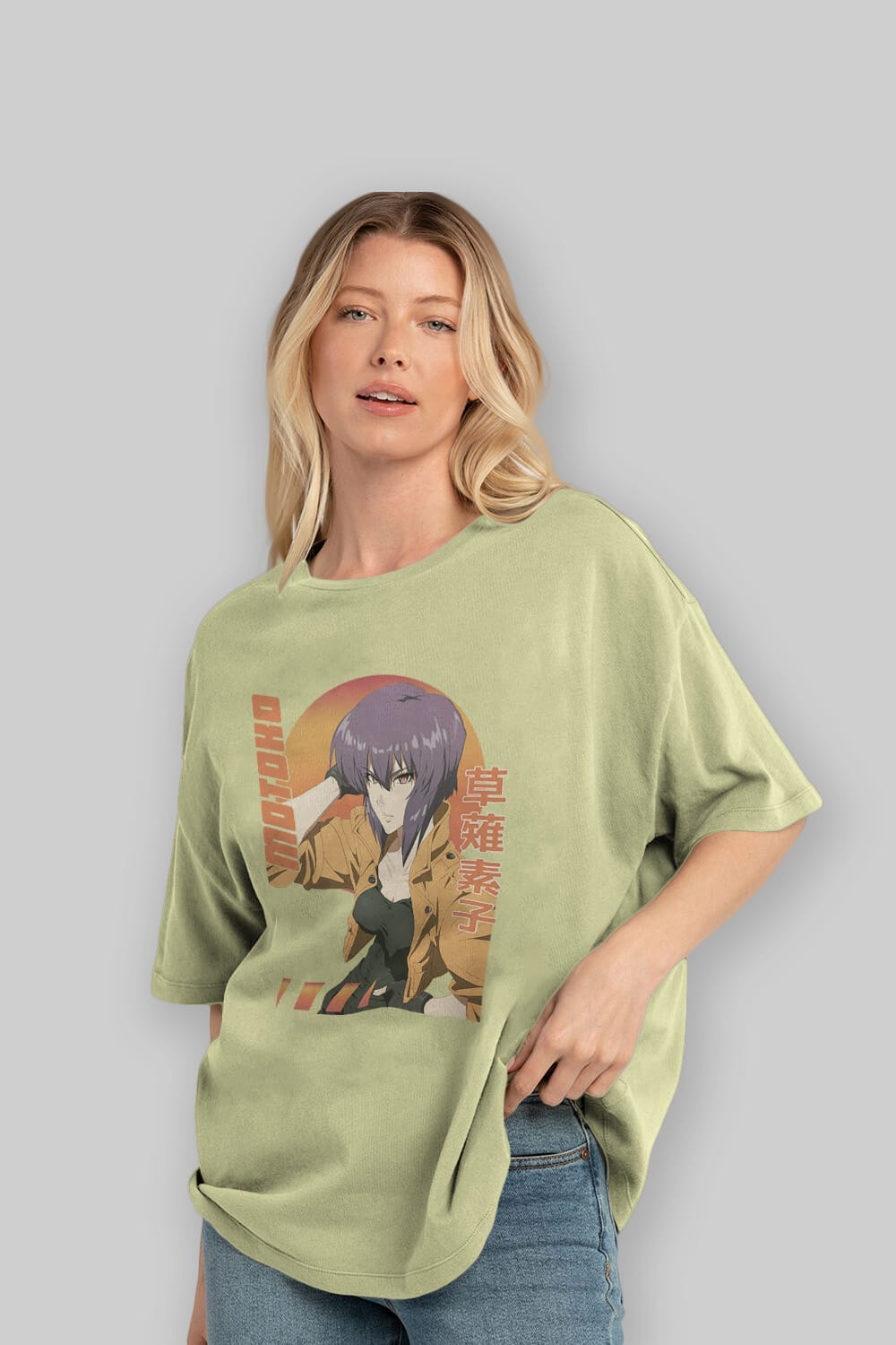 Motoko Kusanagi 9 Anime Ön Baskılı Oversize t-shirt %100 pamuk Erkek Kadın Unisex