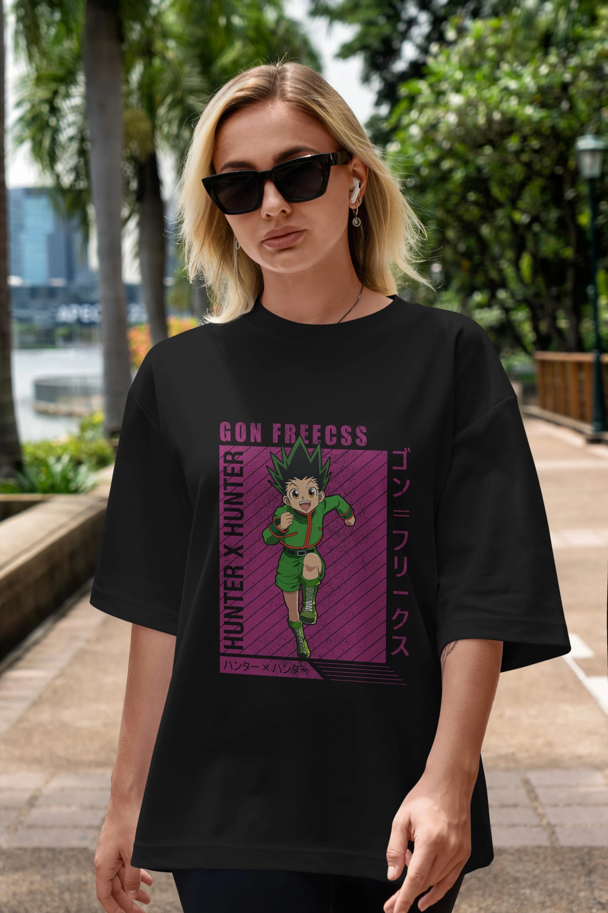 Gon Freecss HUNTER X HUNTER 3 Anime Ön Baskılı Oversize t-shirt %100 pamuk Erkek Kadın Unisex