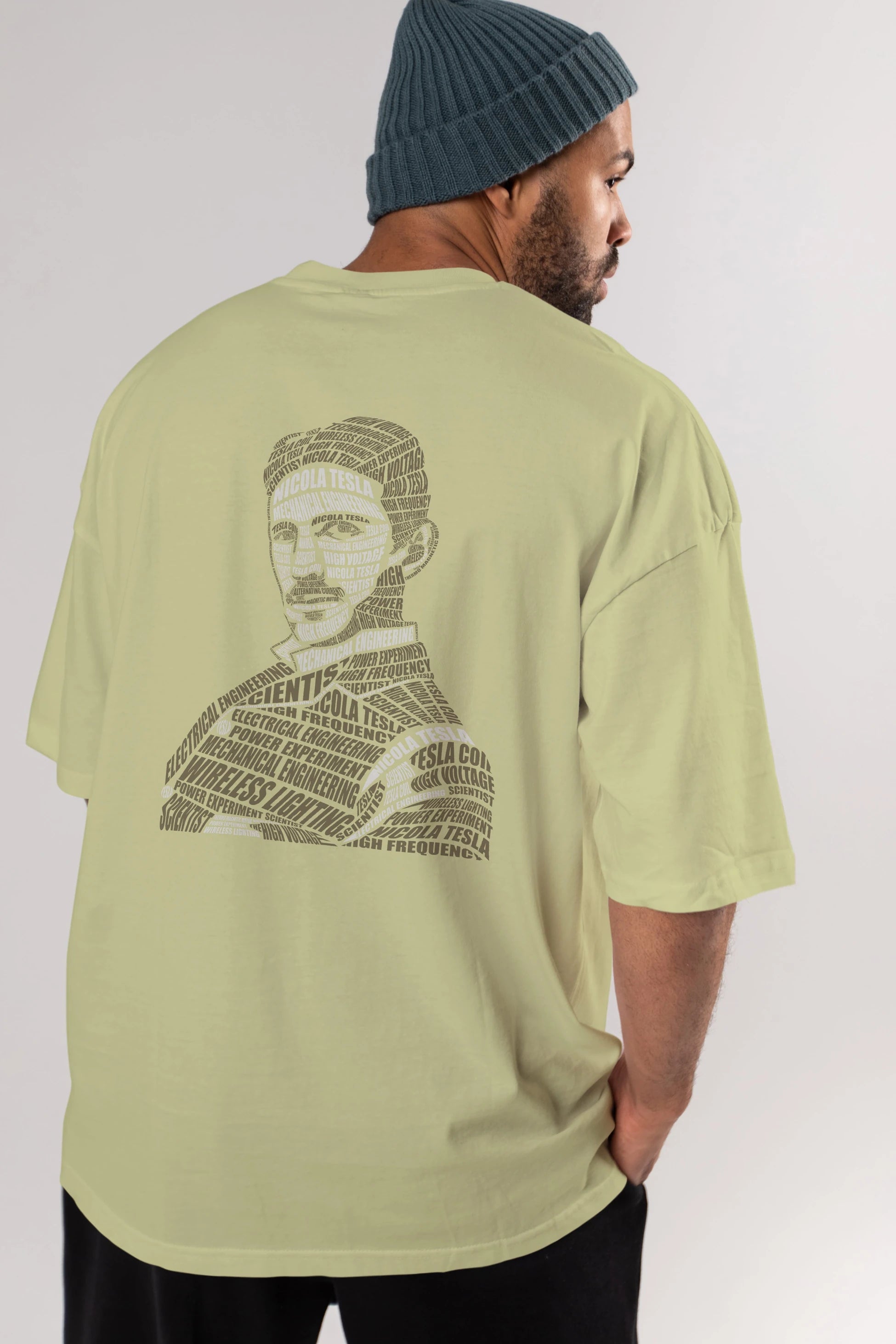 Nikola Tesla Calligram Arka Baskılı Oversize t-shirt %100 pamuk Erkek Kadın Unisex