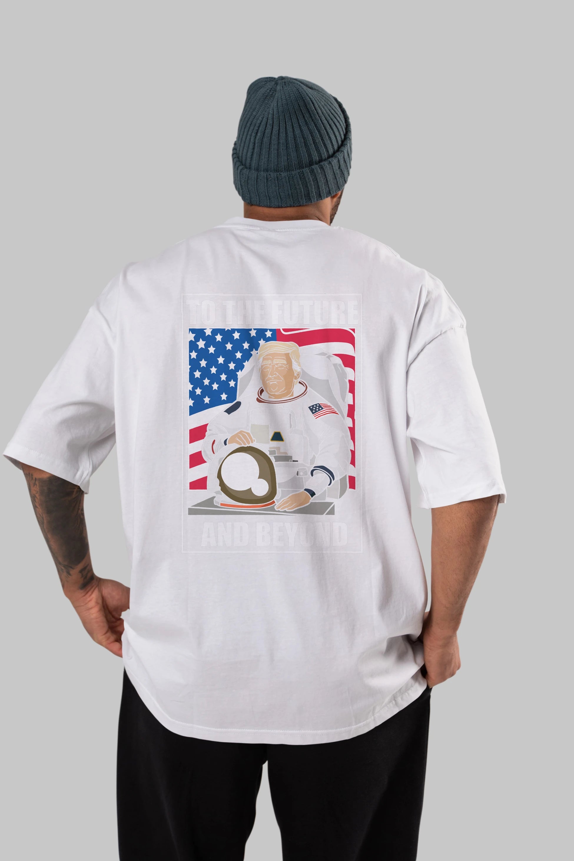 Trumpstronaut Arka Baskılı Oversize t-shirt Erkek Kadın Unisex %100 Pamuk tişort