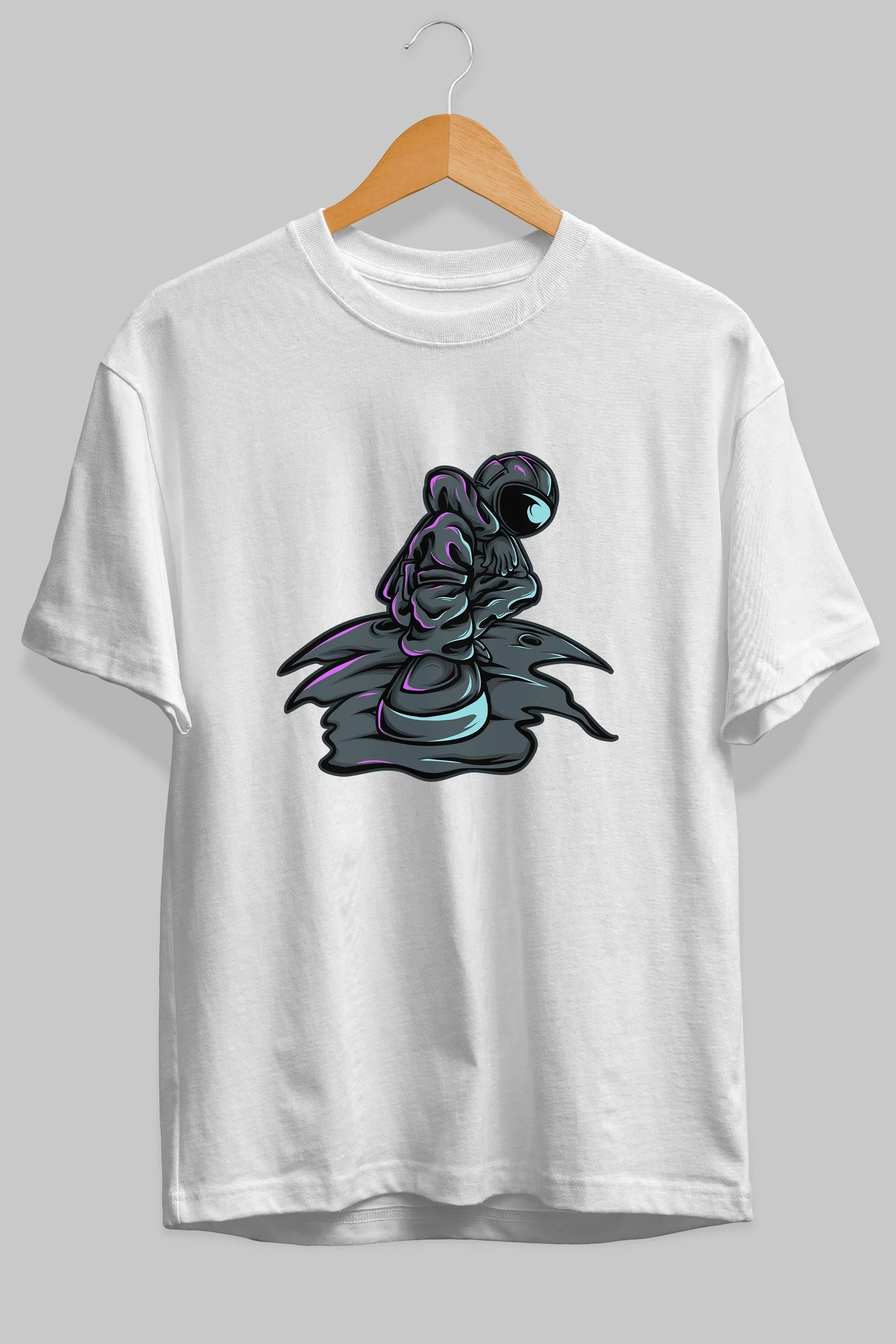 Stylish Astronaut Ön Baskılı Oversize t-shirt Erkek Kadın Unisex