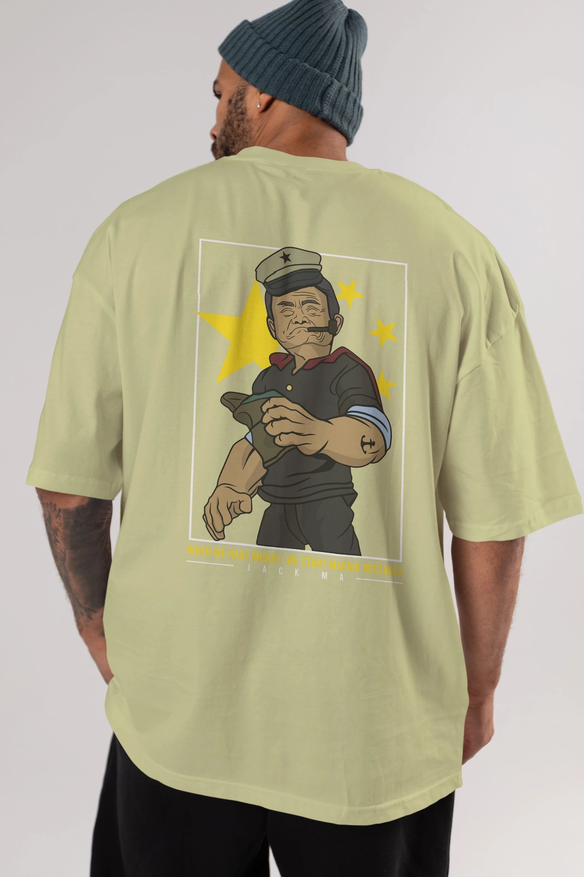 Popeye Jack Ma Arka Baskılı Oversize t-shirt Erkek Kadın Unisex %100 Pamuk tişort