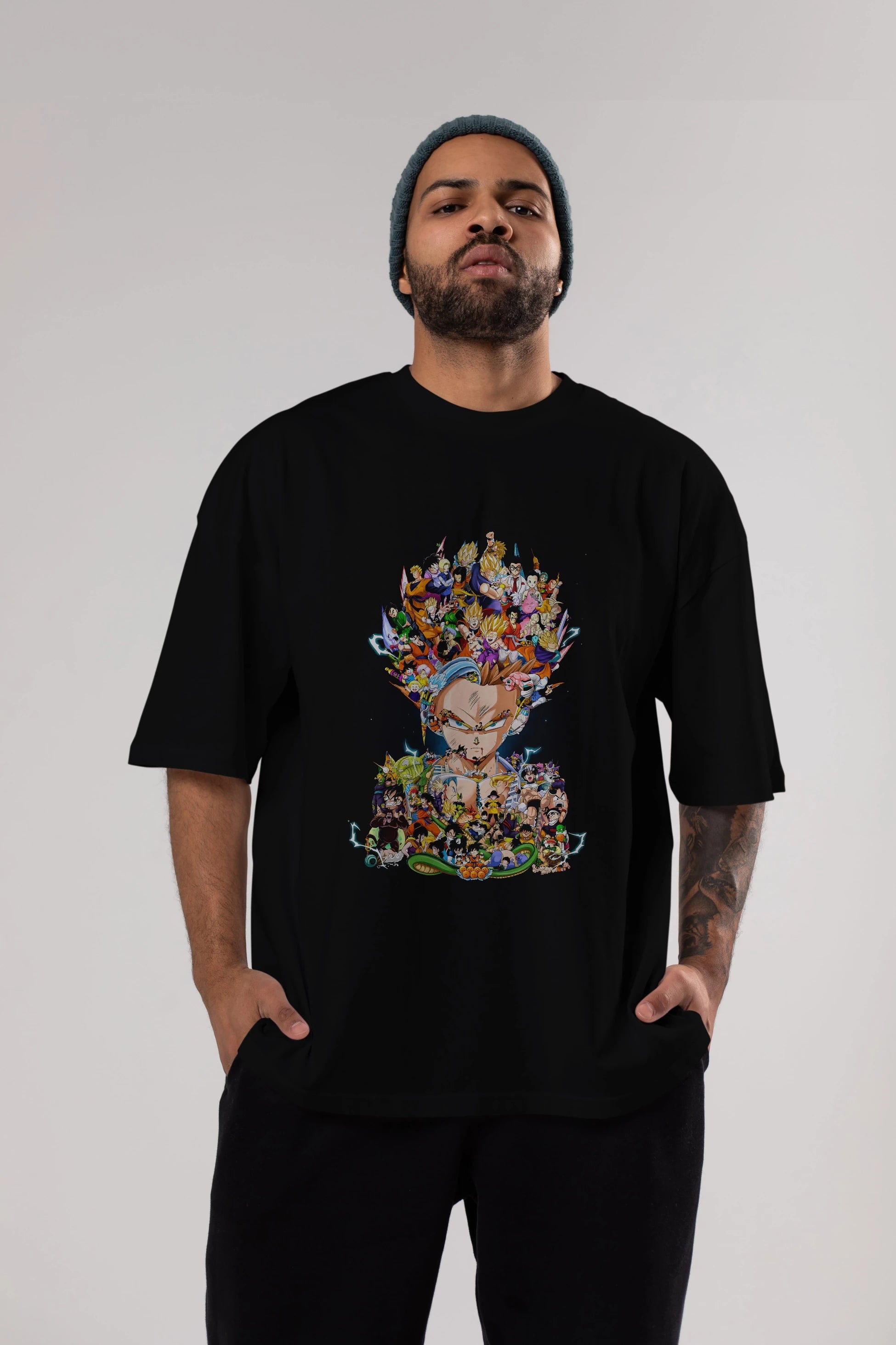 DRAGON BALL ART (2) Anime Ön Baskılı Oversize t-shirt %100 pamuk Erkek Kadın Unisex