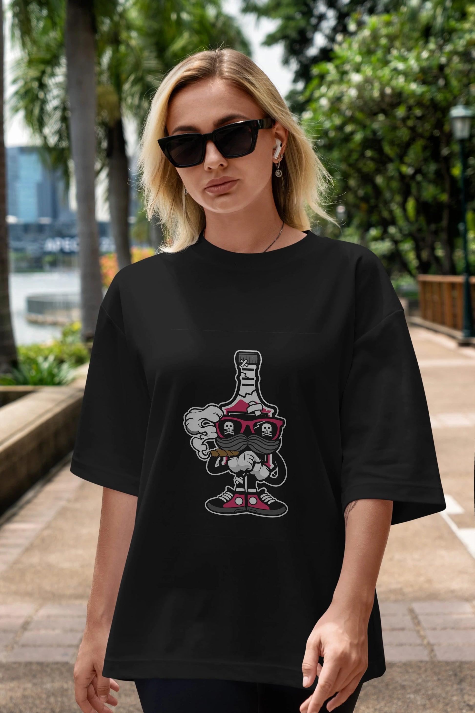 Vodka Bottle Ön Baskılı Oversize t-shirt Erkek Kadın Unisex %100 Pamuk tişort