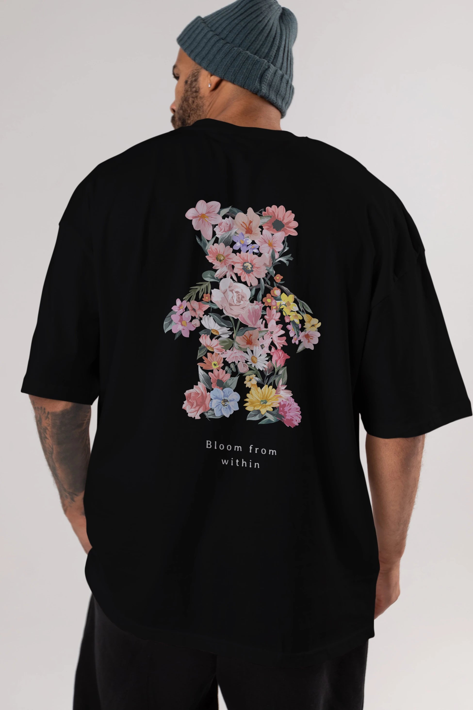 Bloom from Bear Arka Baskılı Oversize t-shirt Erkek Kadın Unisex