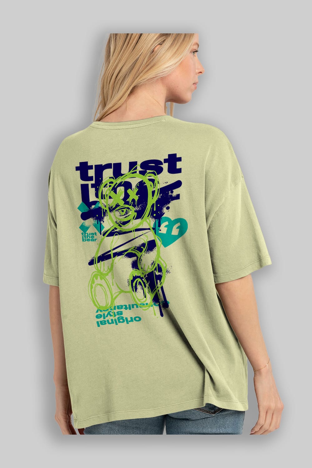 Trust The Bear 3 Arka Baskılı Oversize t-shirt Erkek Kadın Unisex