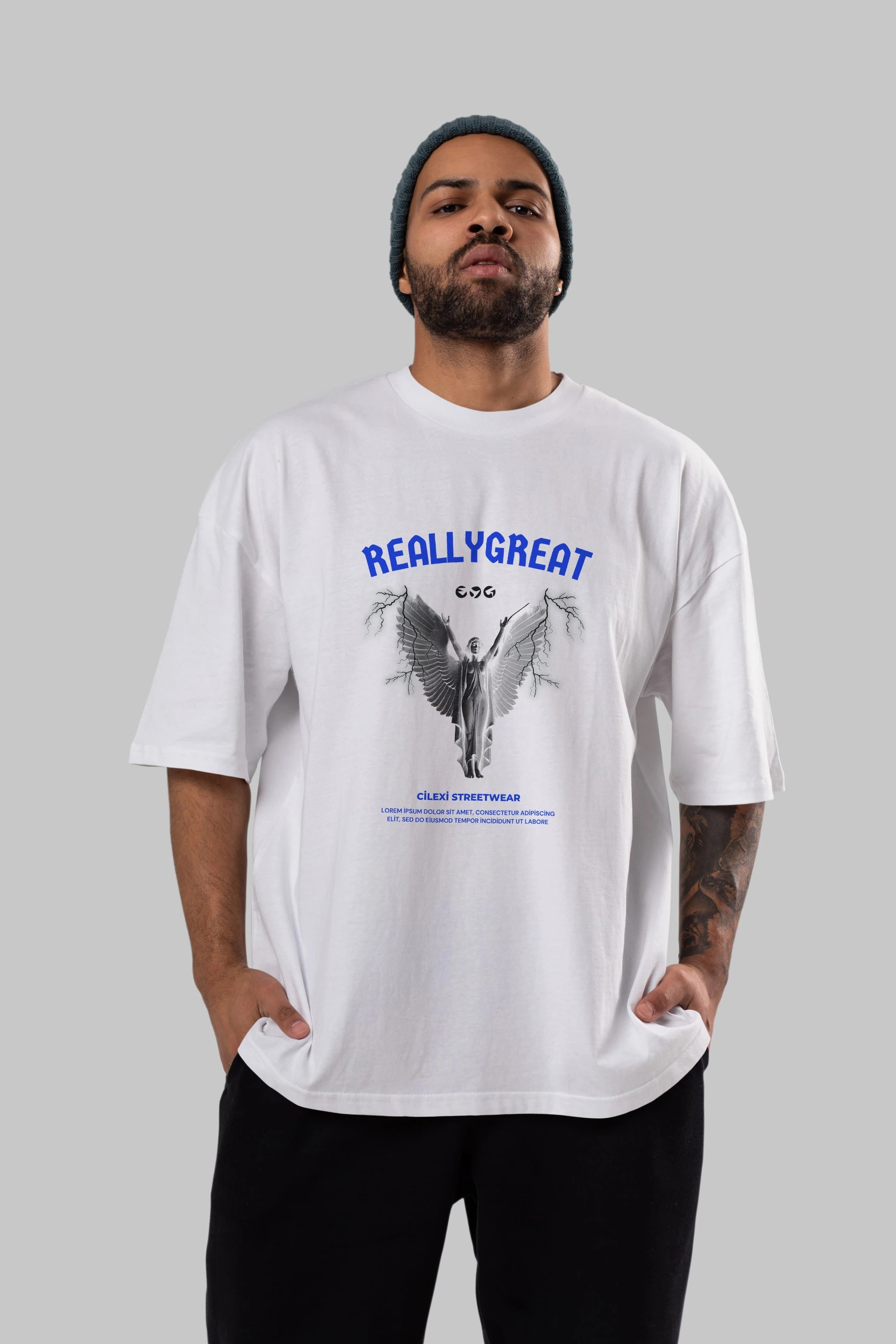 Reallygreat Angel Ön Baskılı Oversize t-shirt Erkek Kadın Unisex