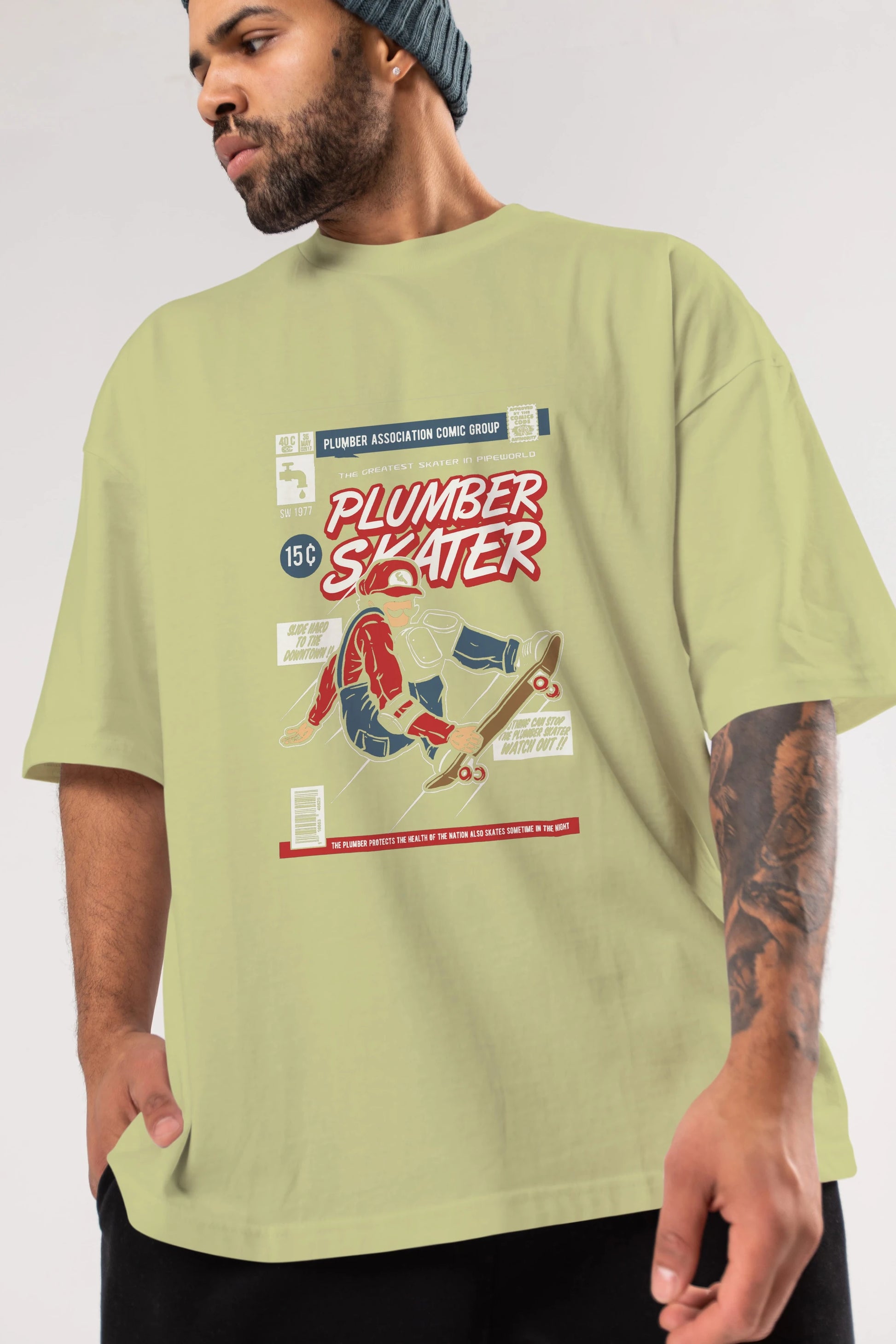 Plumber Skater Ön Baskılı Oversize t-shirt Erkek Kadın Unisex %100 Pamuk tişort