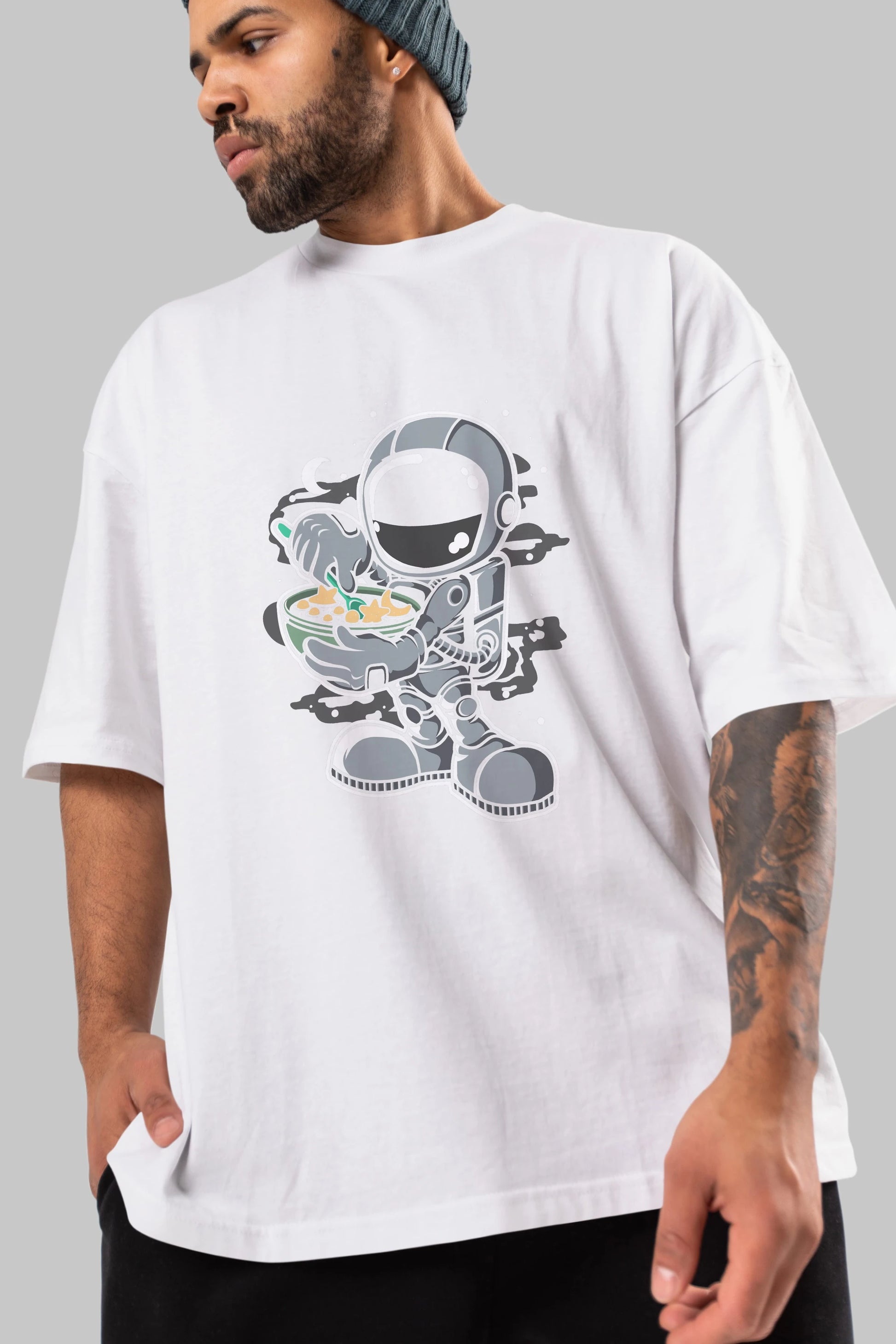 Astronaut Star Flakes Ön Baskılı Oversize t-shirt Erkek Kadın Unisex