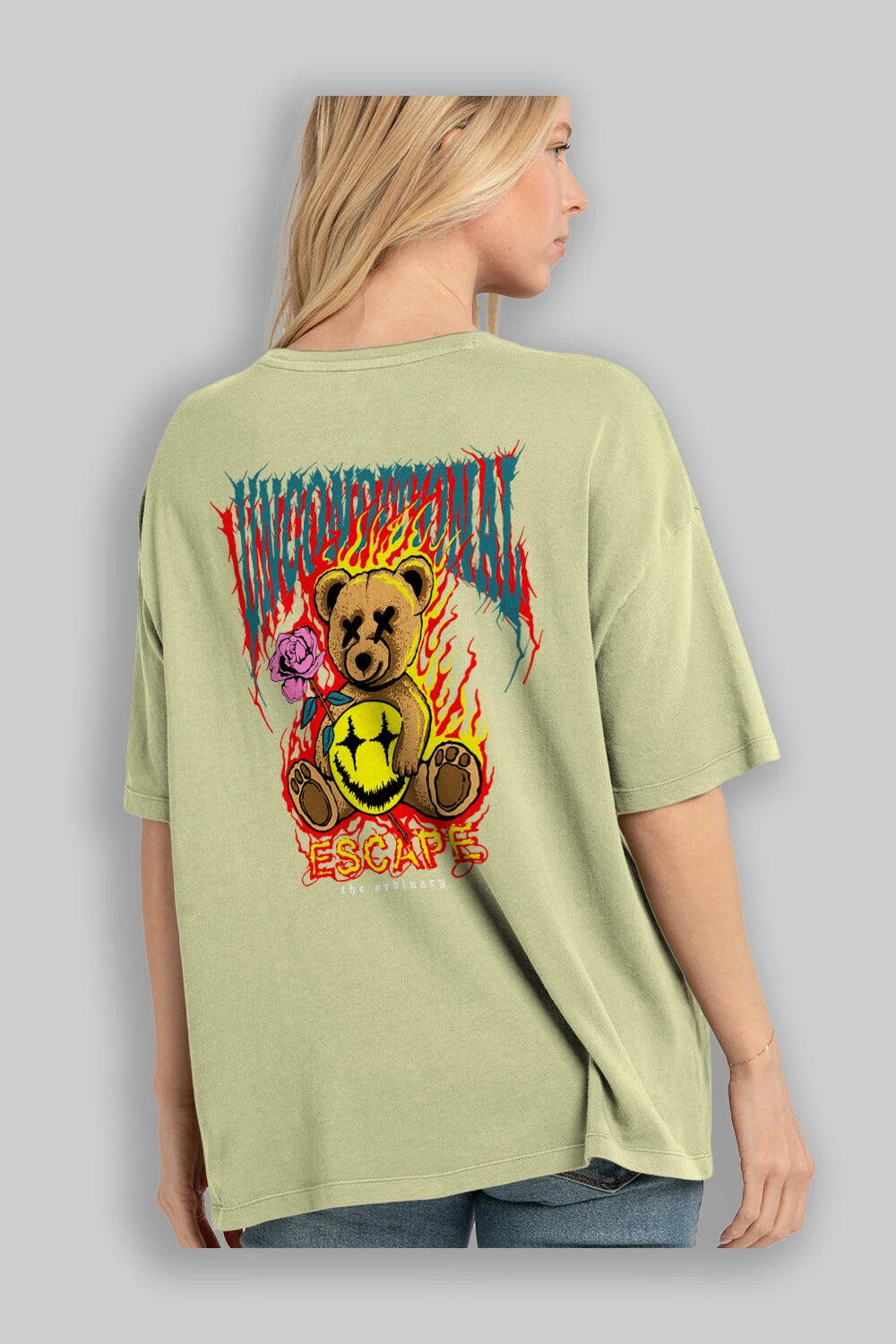 Escape Bear Arka Baskılı Oversize t-shirt Erkek Kadın Unisex