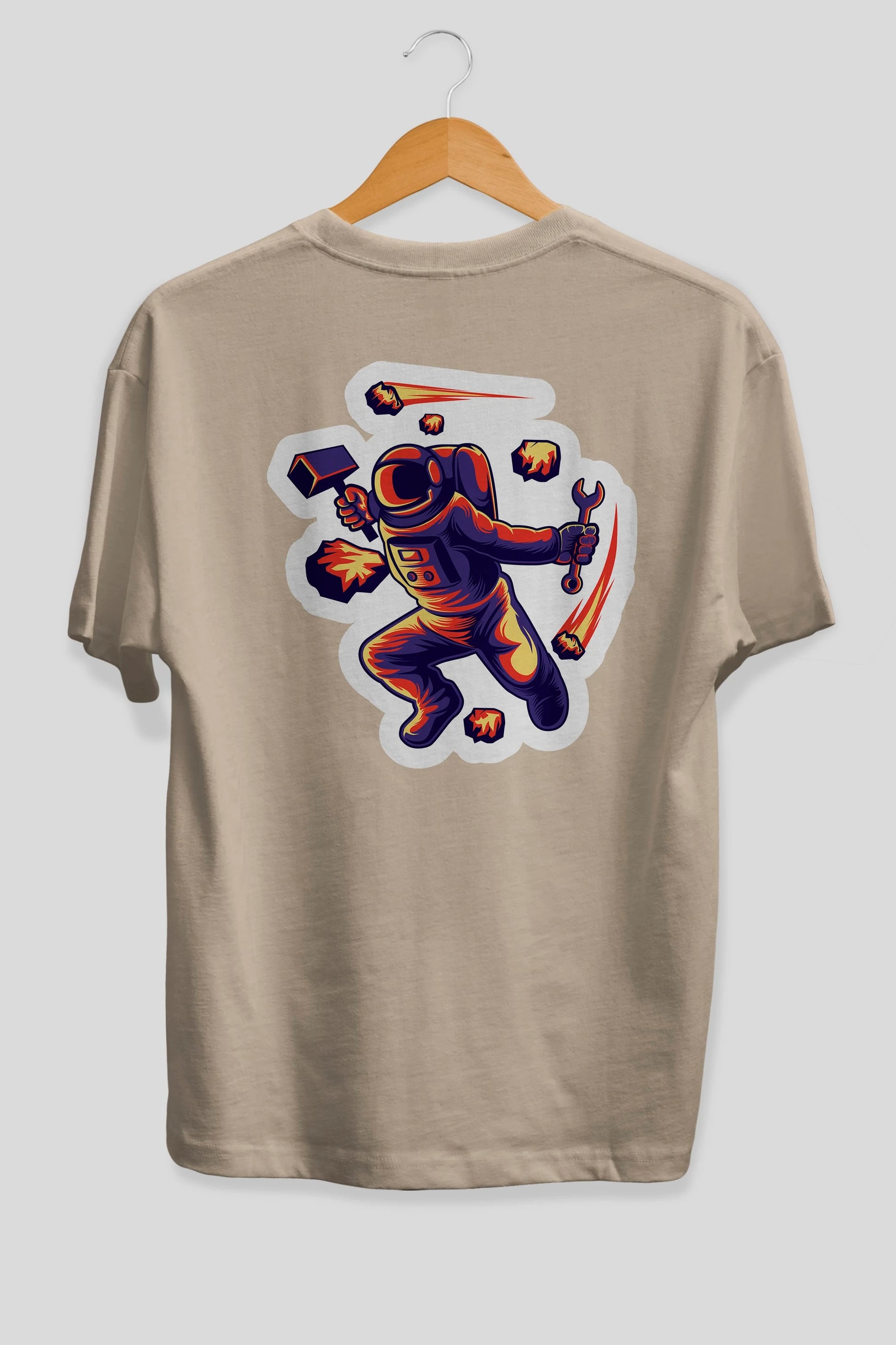 Astronaut Block Meteor Sticker Arka Baskılı Oversize t-shirt Erkek Kadın Unisex