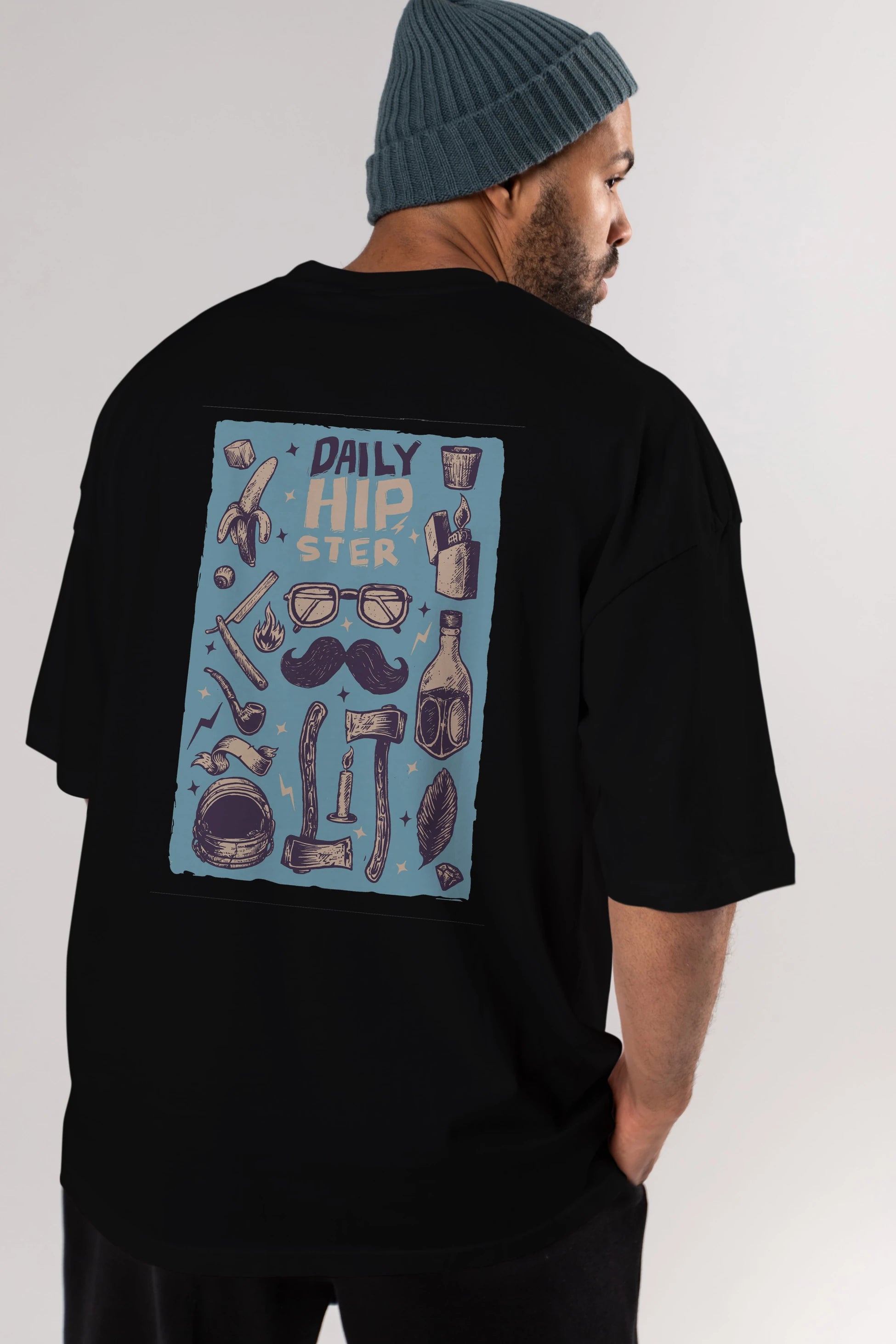 Hipster Arka Baskılı Oversize t-shirt Erkek Kadın Unisex %100 Pamuk
