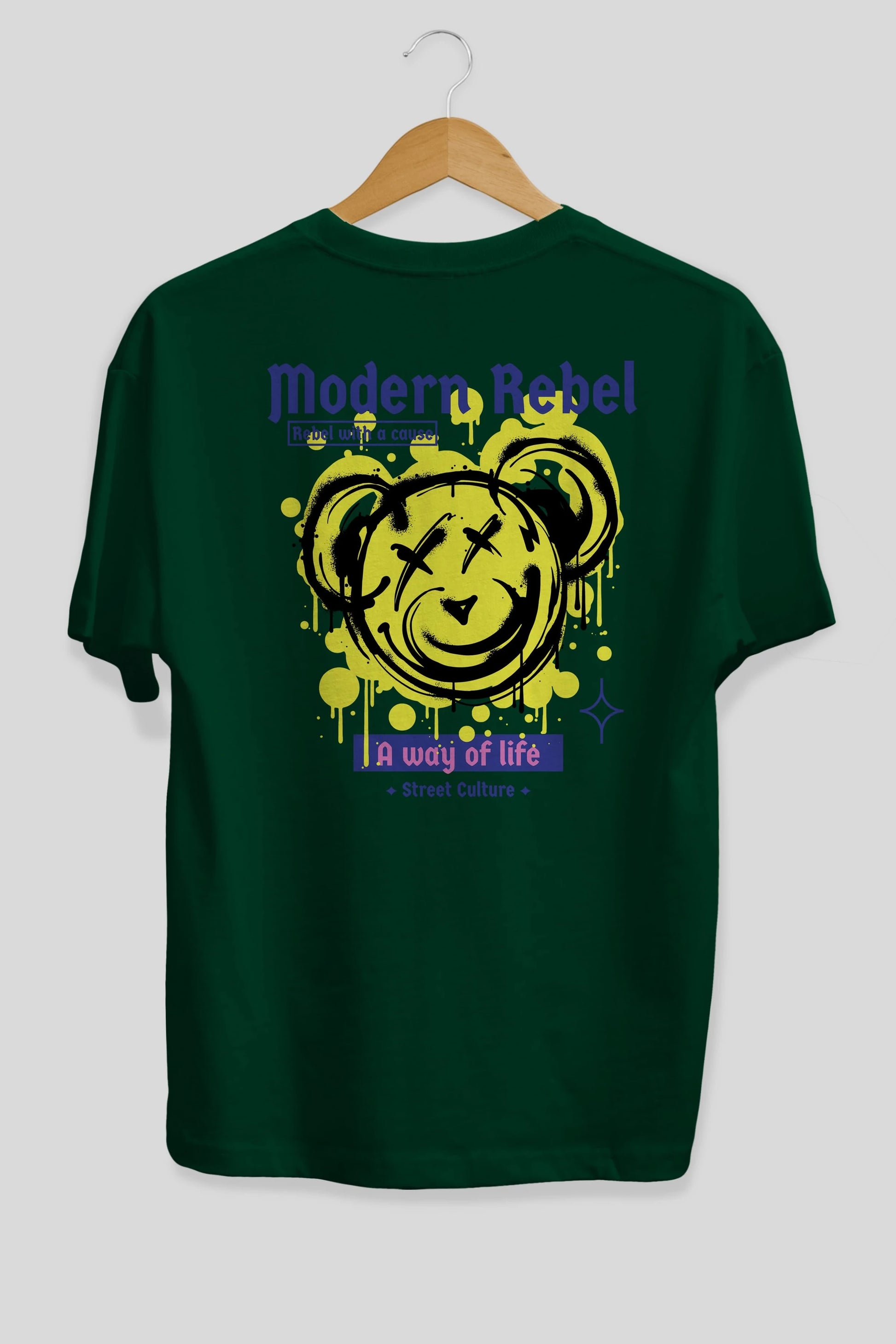 Modern Rebel Bear Arka Baskılı Oversize t-shirt Erkek Kadın Unisex