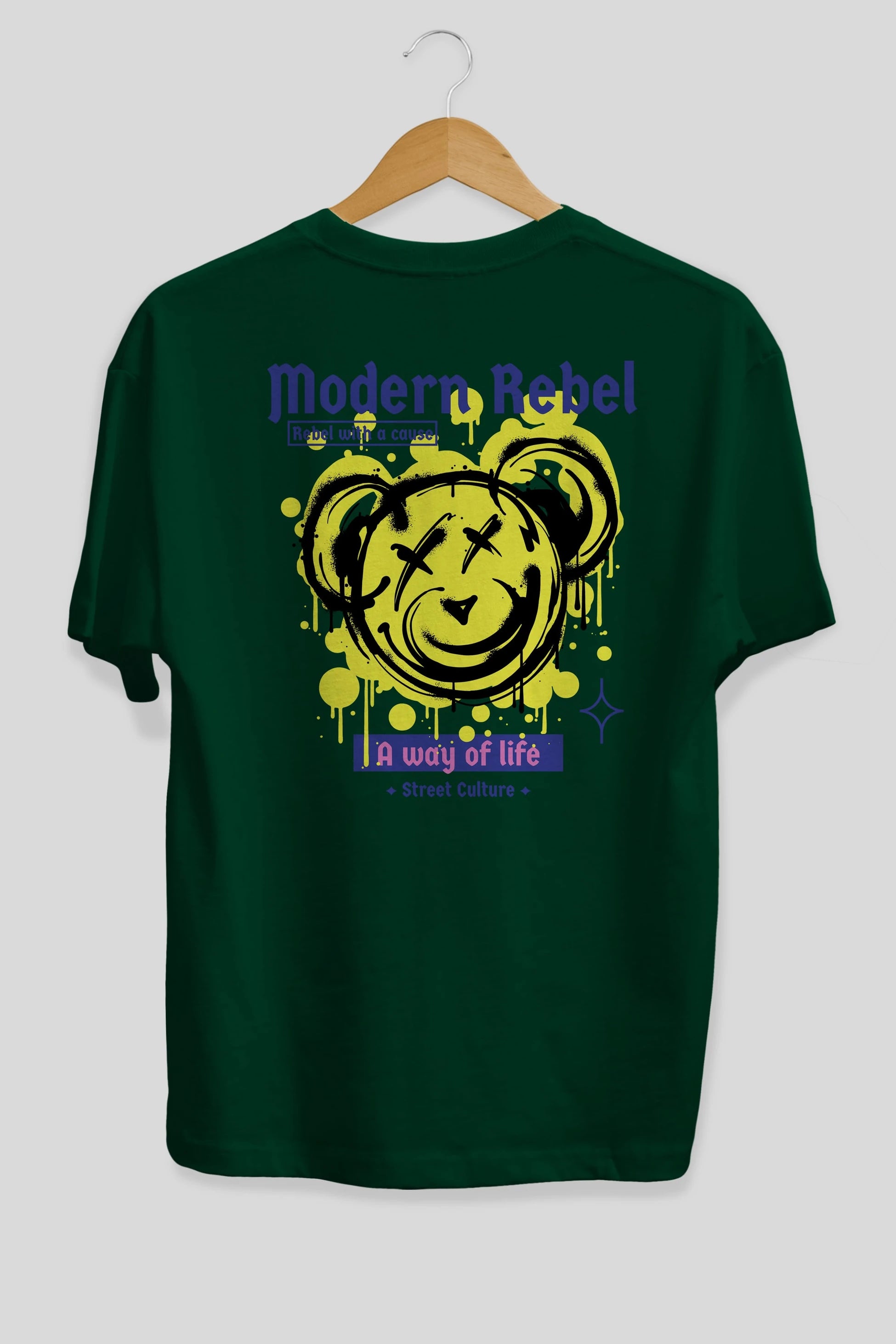 Modern Rebel Bear Arka Baskılı Oversize t-shirt Erkek Kadın Unisex