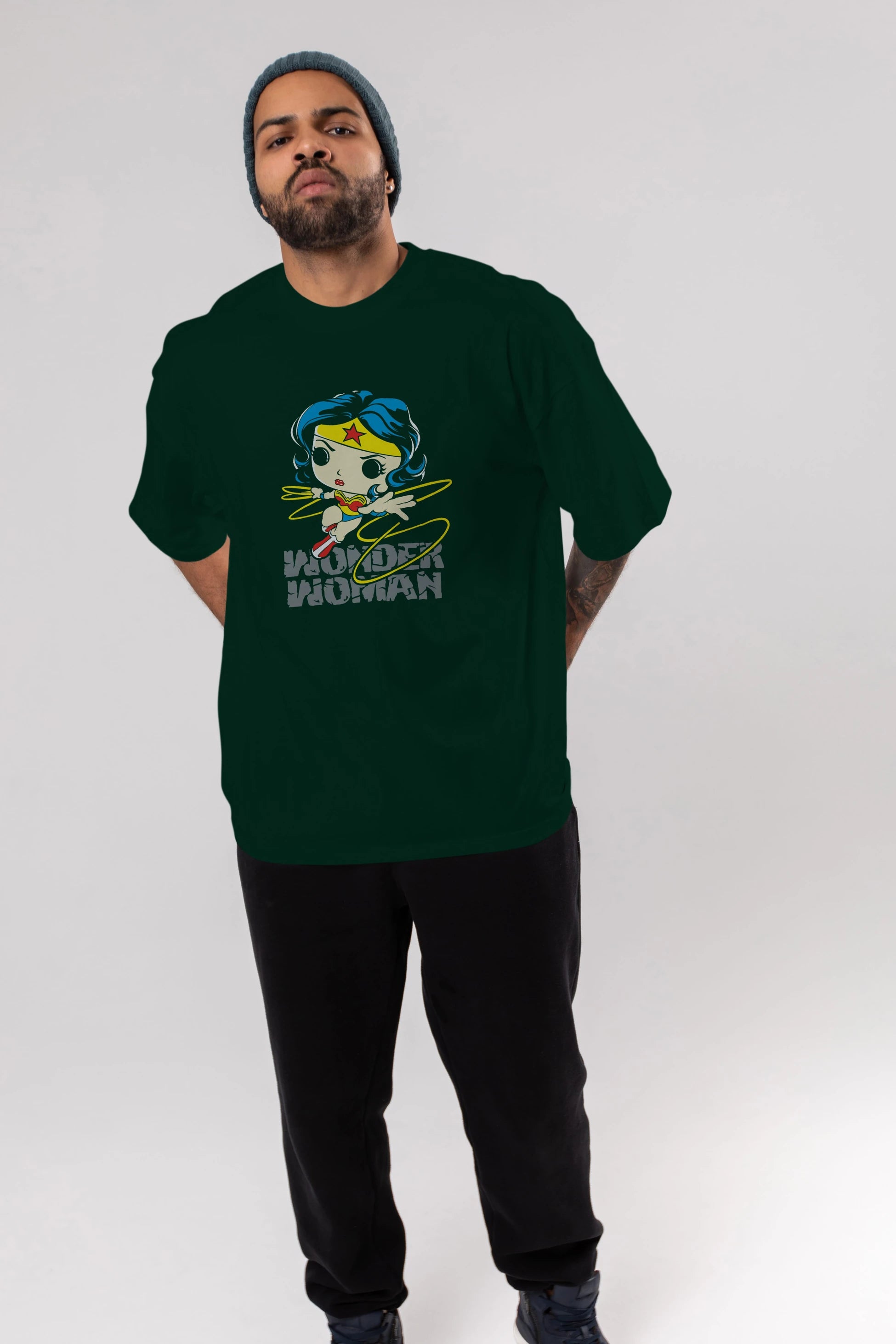 Wonder Woman Ön Baskılı Oversize t-shirt Erkek Kadın Unisex %100 Pamuk Bisiklet Yaka tişort