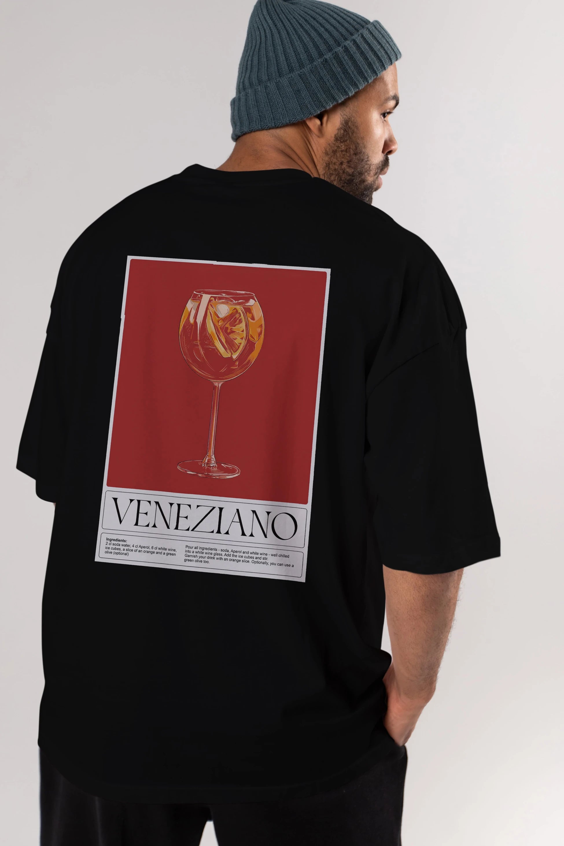 Veneziano Arka Baskılı Oversize t-shirt Erkek Kadın Unisex %100 Pamuk Bisiklet Yaka tişort